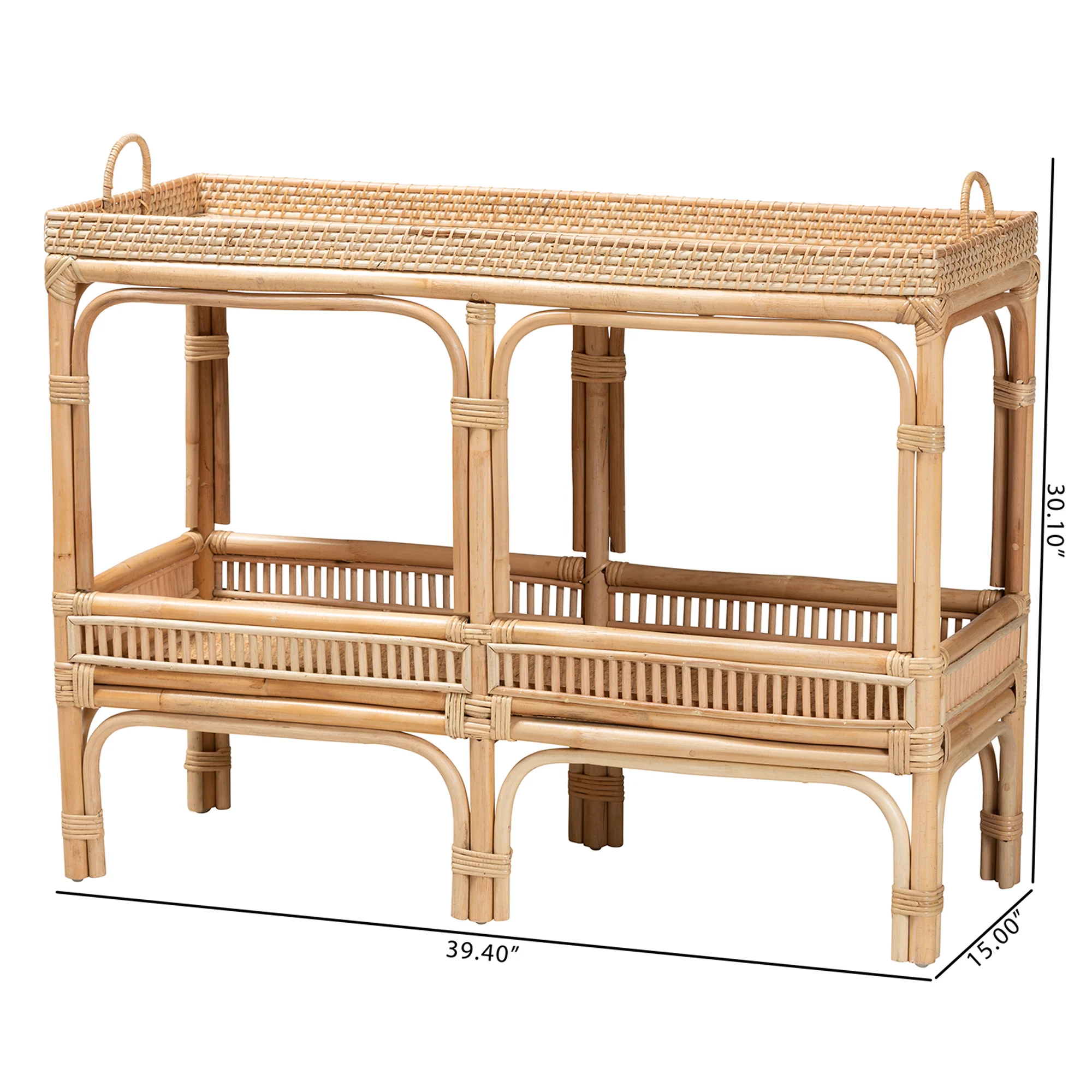 Baxton Studio bali & pari Lombok Modern Bohemian Natural Brown Rattan Console Table - Image 8
