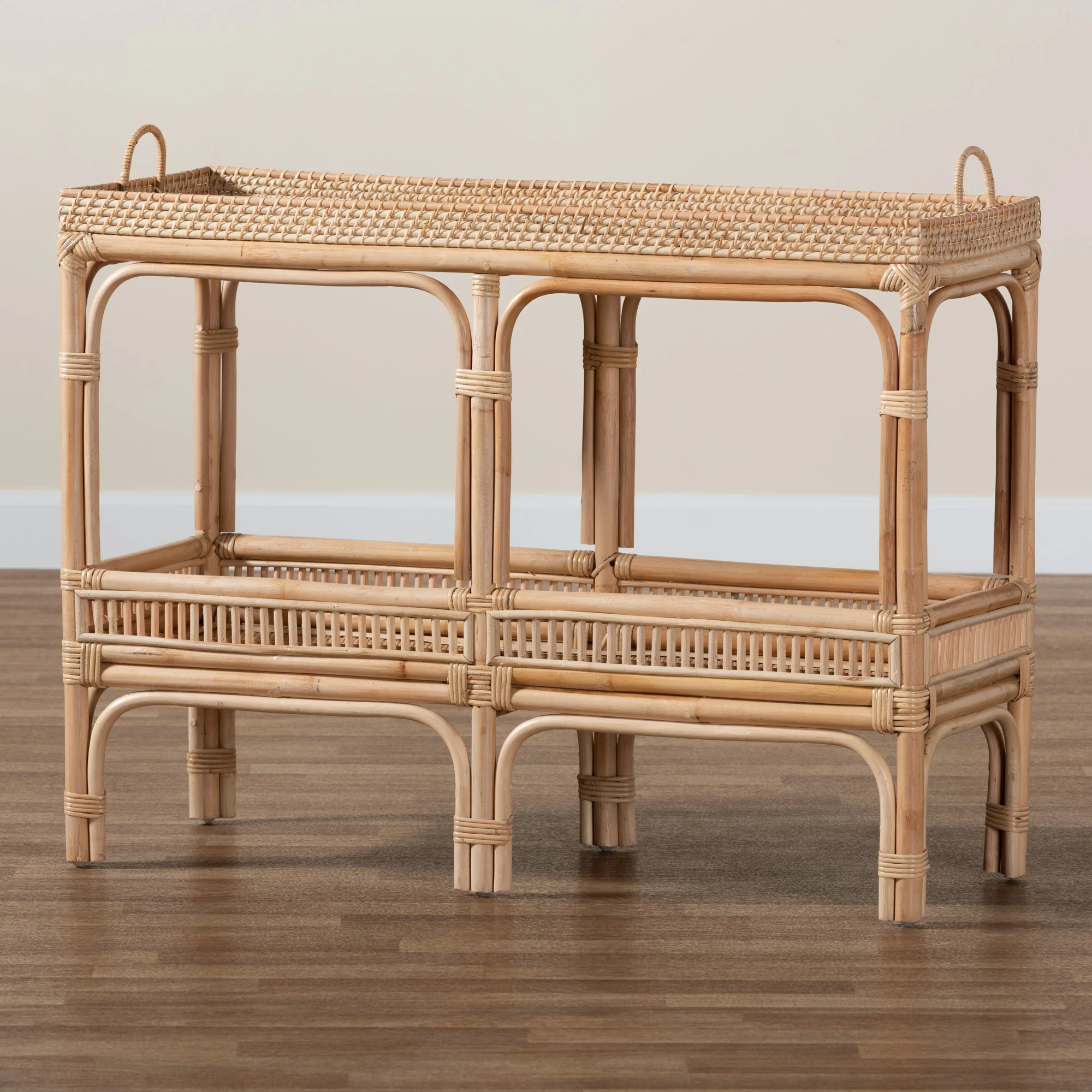 Baxton Studio bali & pari Lombok Modern Bohemian Natural Brown Rattan Console Table - Image 9