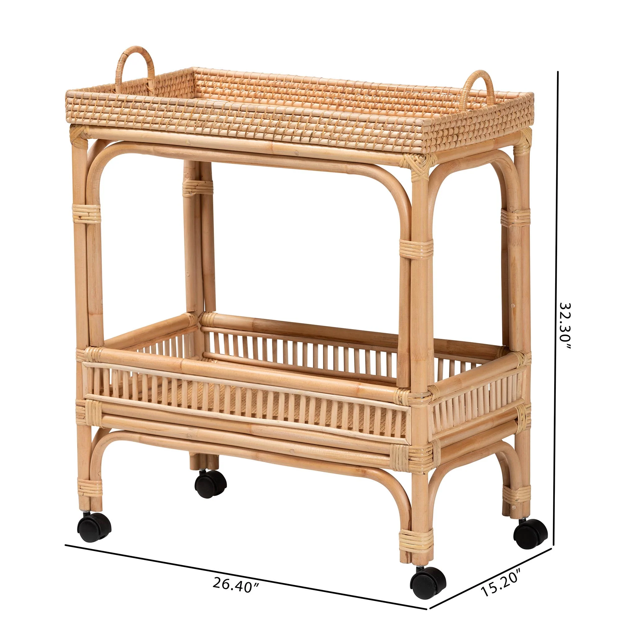 Baxton Studio bali & pari Lombok Modern Bohemian Natural Brown Rattan Wine Cart - Image 10