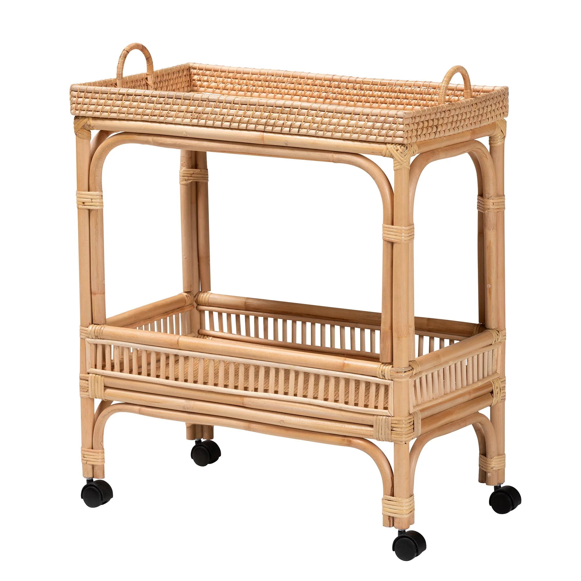 Baxton Studio bali & pari Lombok Modern Bohemian Natural Brown Rattan Wine Cart - Image 2
