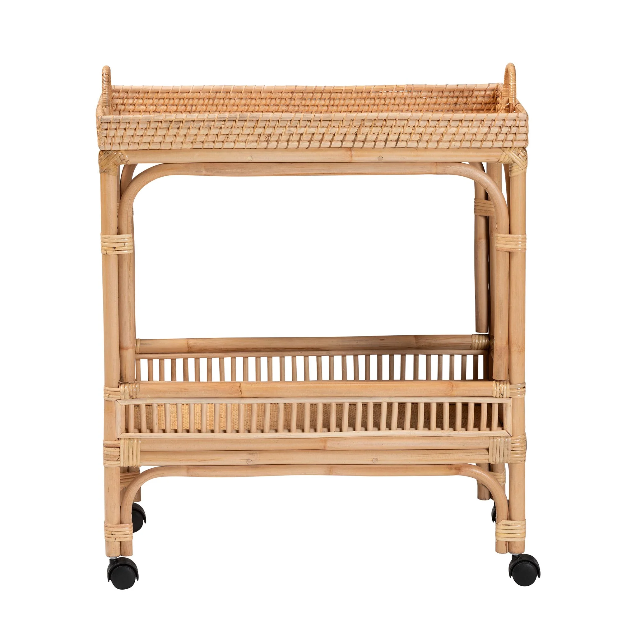 Baxton Studio bali & pari Lombok Modern Bohemian Natural Brown Rattan Wine Cart - Image 3