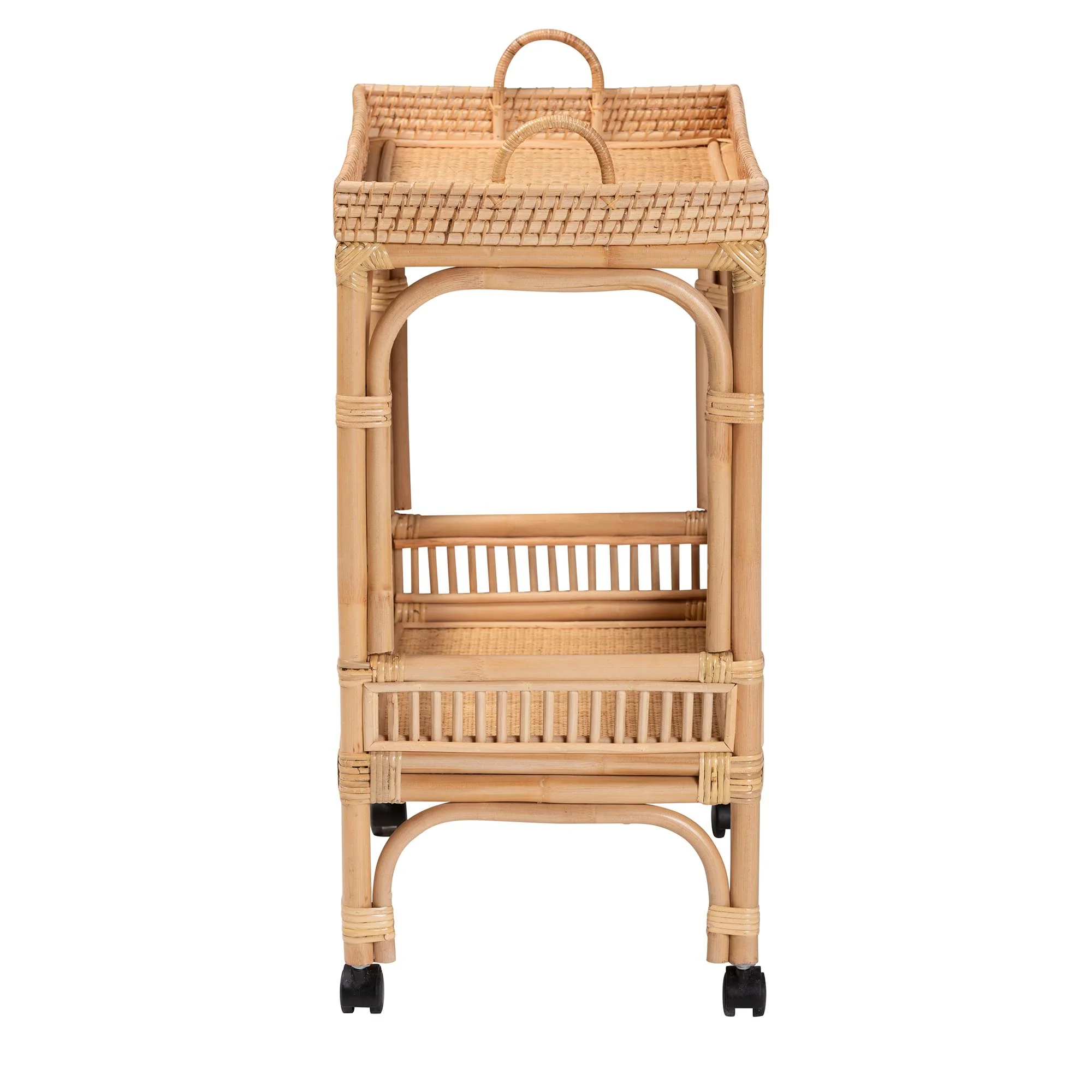 Baxton Studio bali & pari Lombok Modern Bohemian Natural Brown Rattan Wine Cart - Image 4