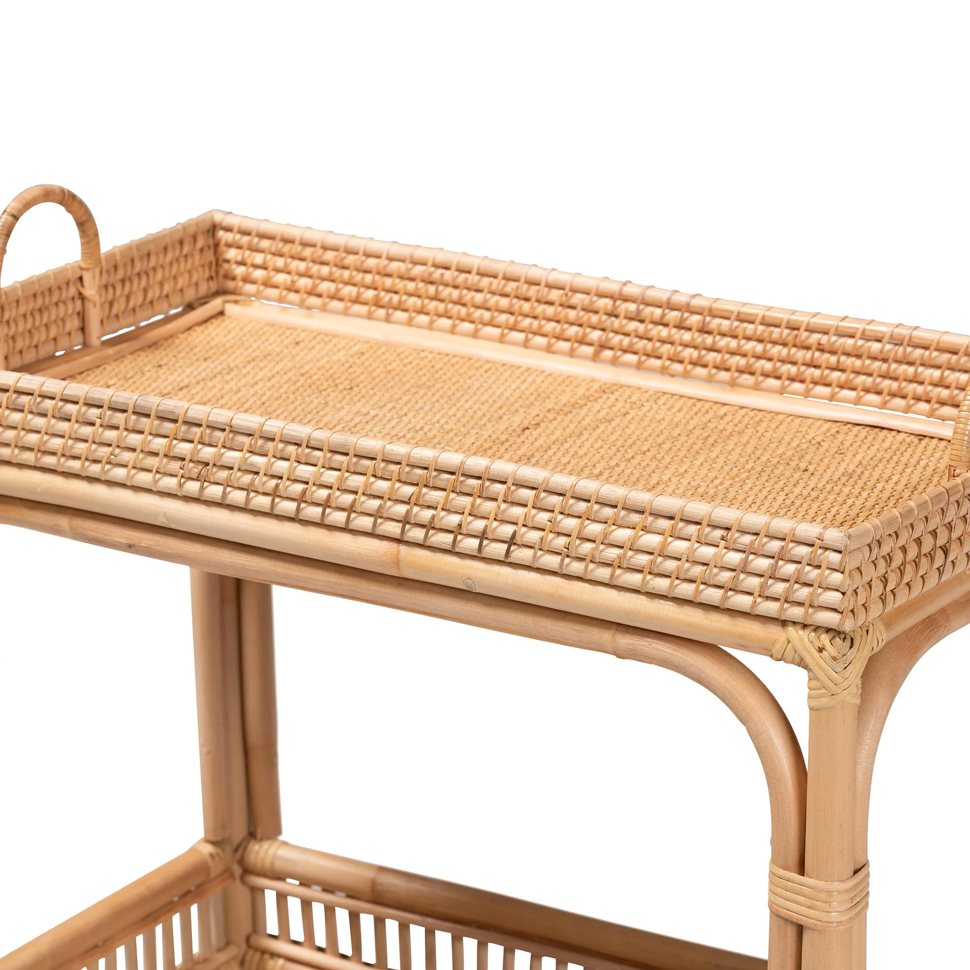 Baxton Studio bali & pari Lombok Modern Bohemian Natural Brown Rattan Wine Cart - Image 5