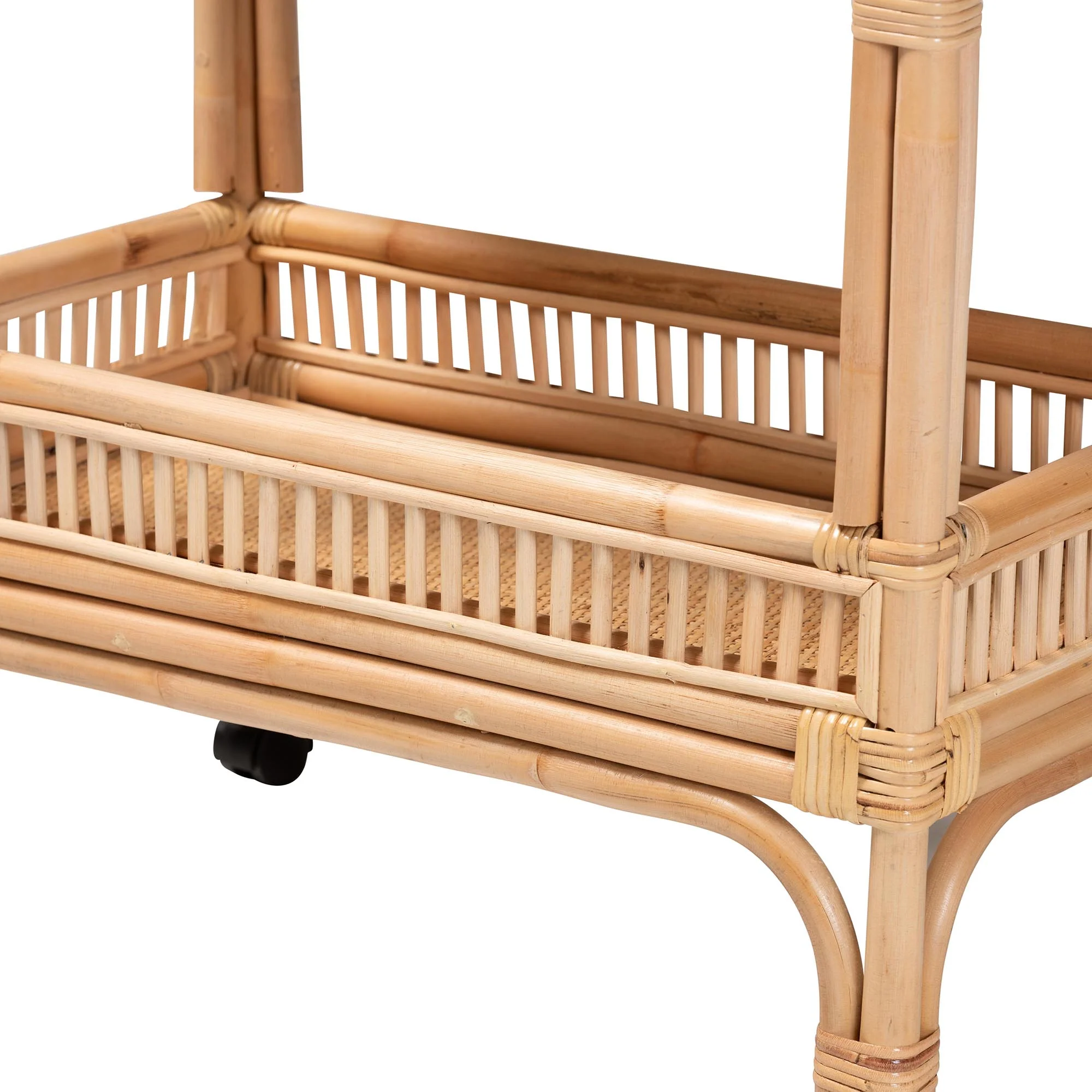 Baxton Studio bali & pari Lombok Modern Bohemian Natural Brown Rattan Wine Cart - Image 6