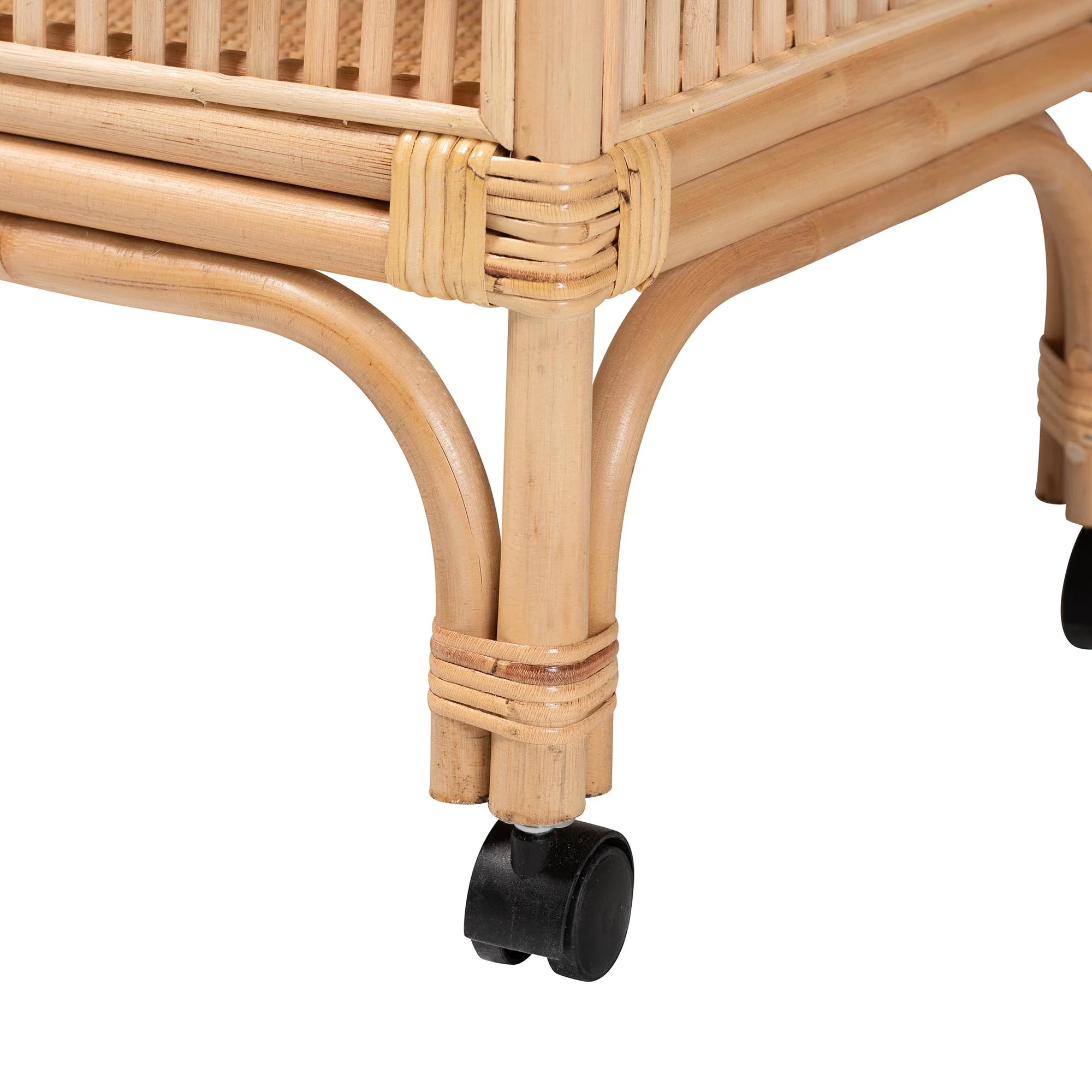 Baxton Studio bali & pari Lombok Modern Bohemian Natural Brown Rattan Wine Cart - Image 7