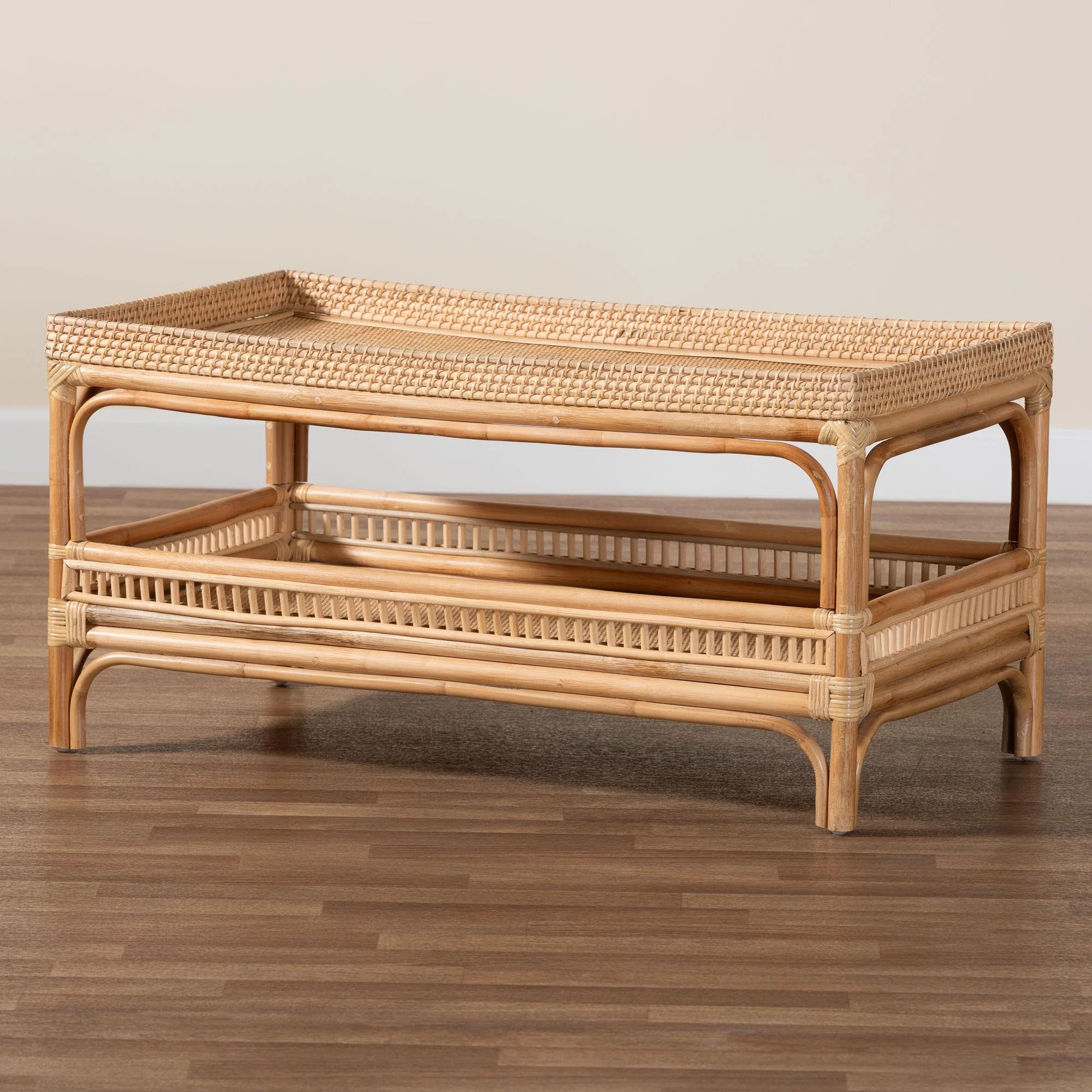 Baxton Studio bali & pari Lombok Modern Bohemian Natural Rattan Coffee Table - Image 9
