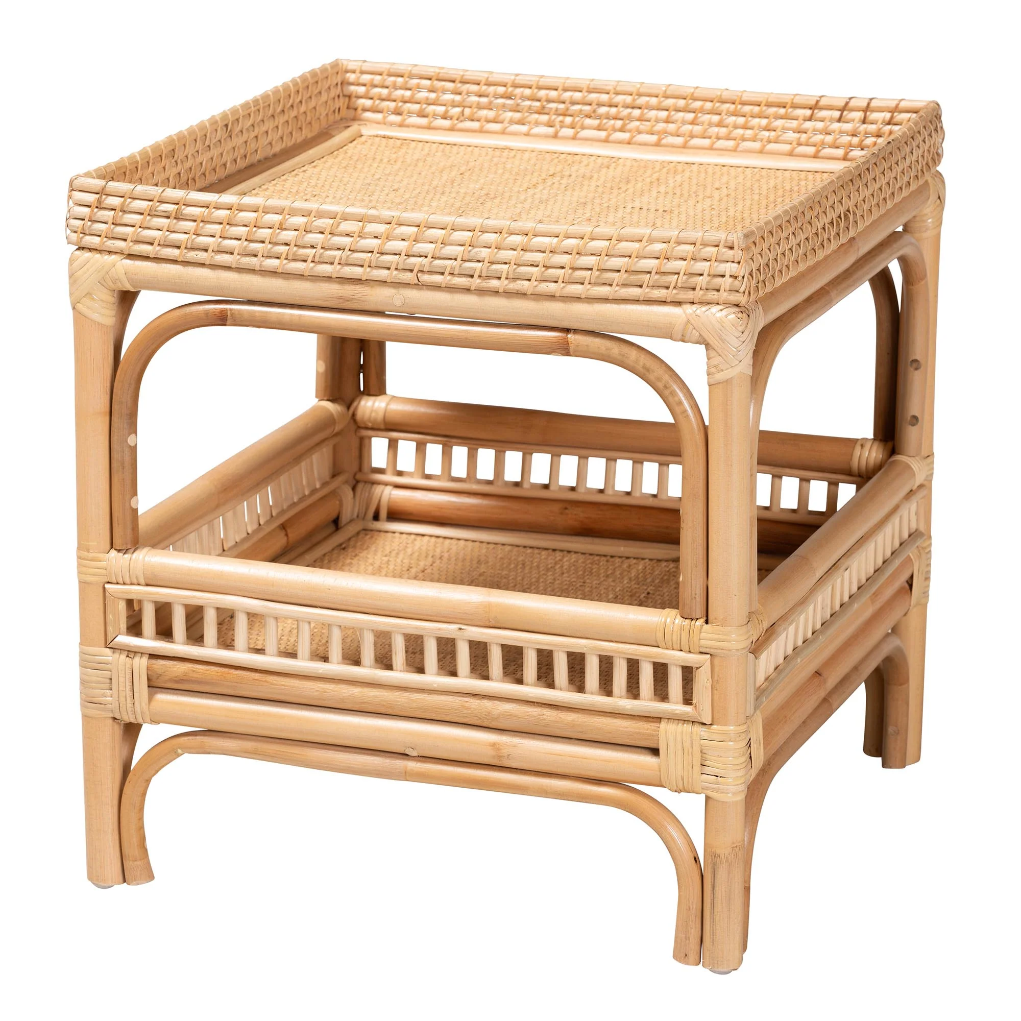 Baxton Studio bali & pari Lombok Modern Bohemian Natural Rattan End Table - Image 3