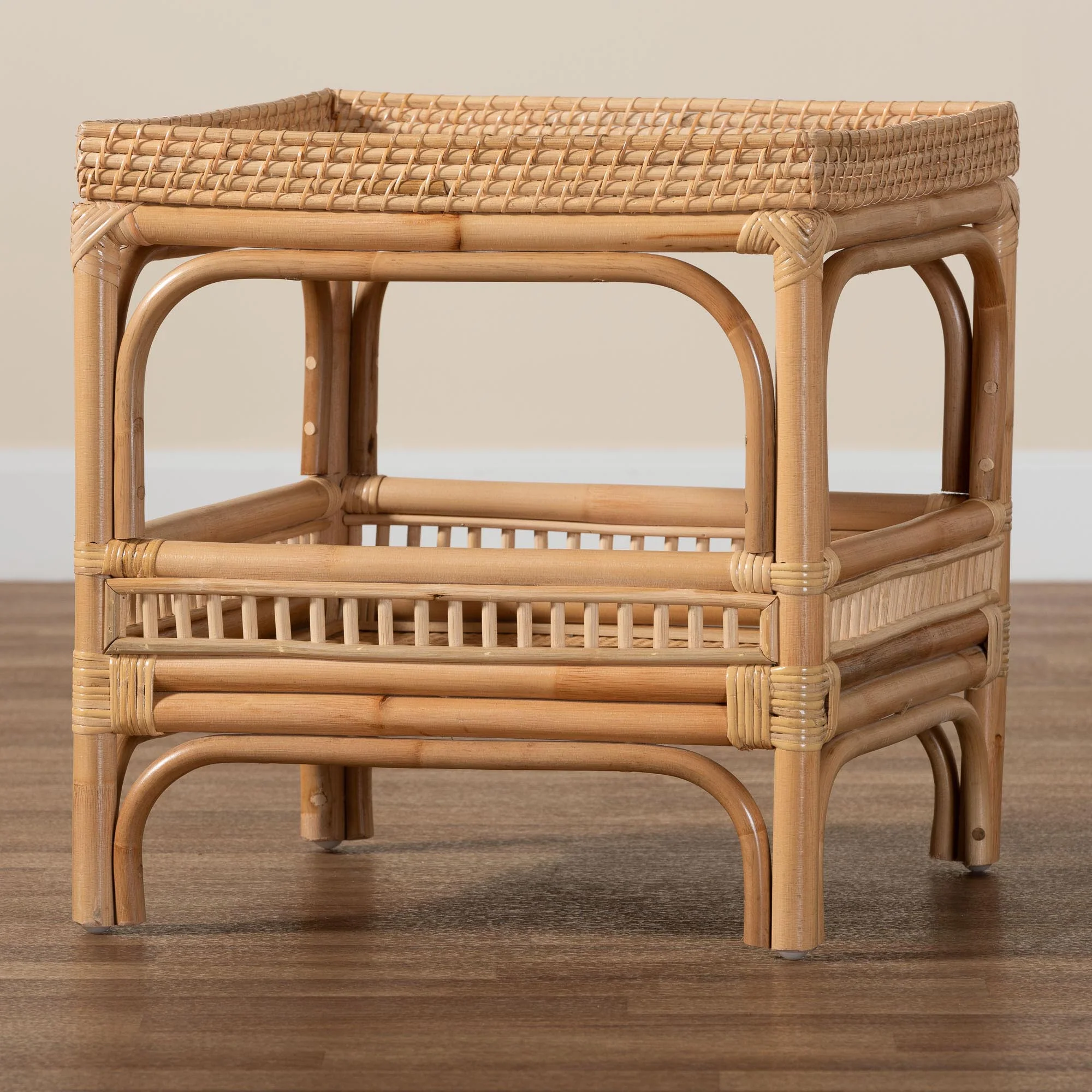 Baxton Studio bali & pari Lombok Modern Bohemian Natural Rattan End Table - Image 8