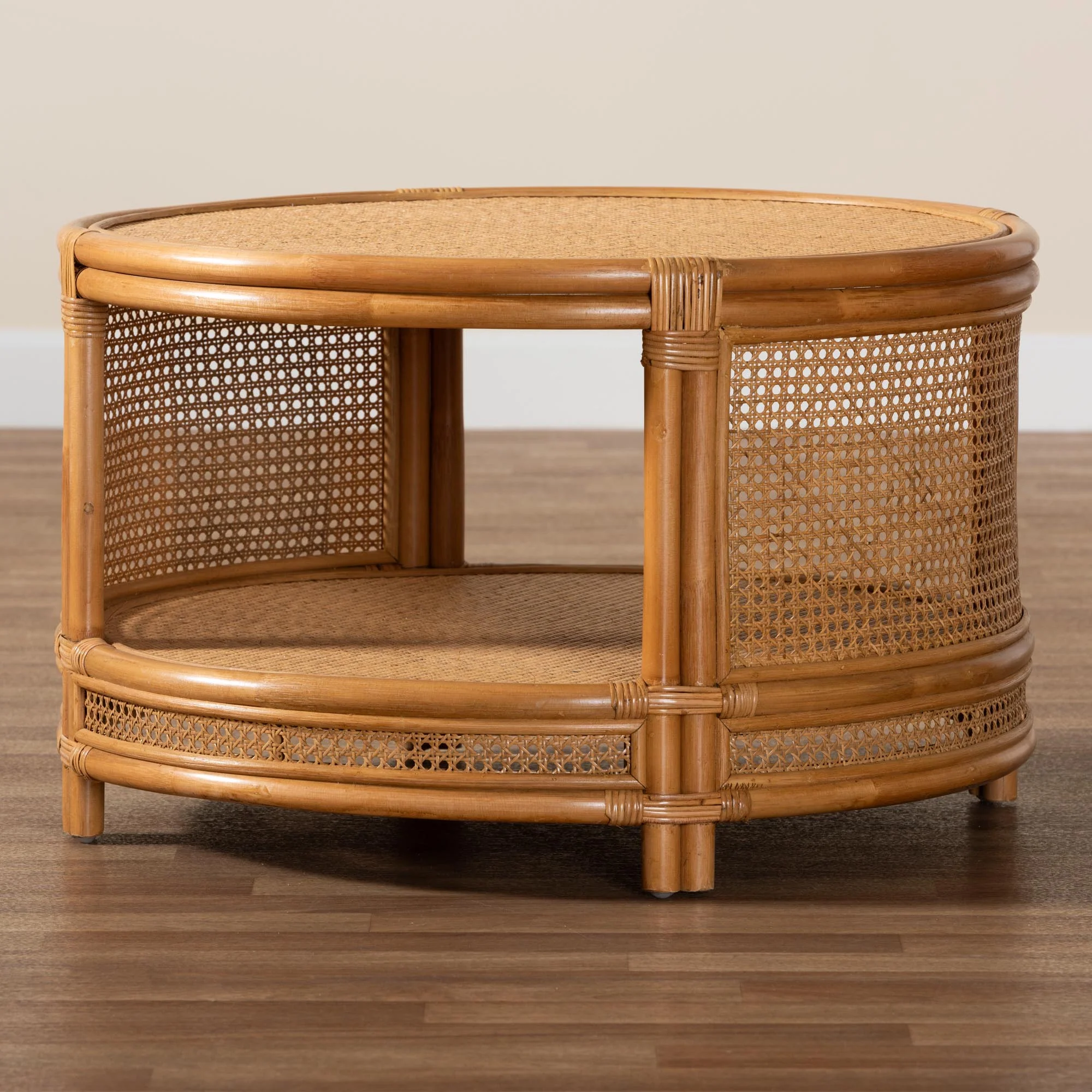 Baxton Studio bali & pari Louis Modern Bohemian Natural Brown Rattan Coffee Table - Image 2