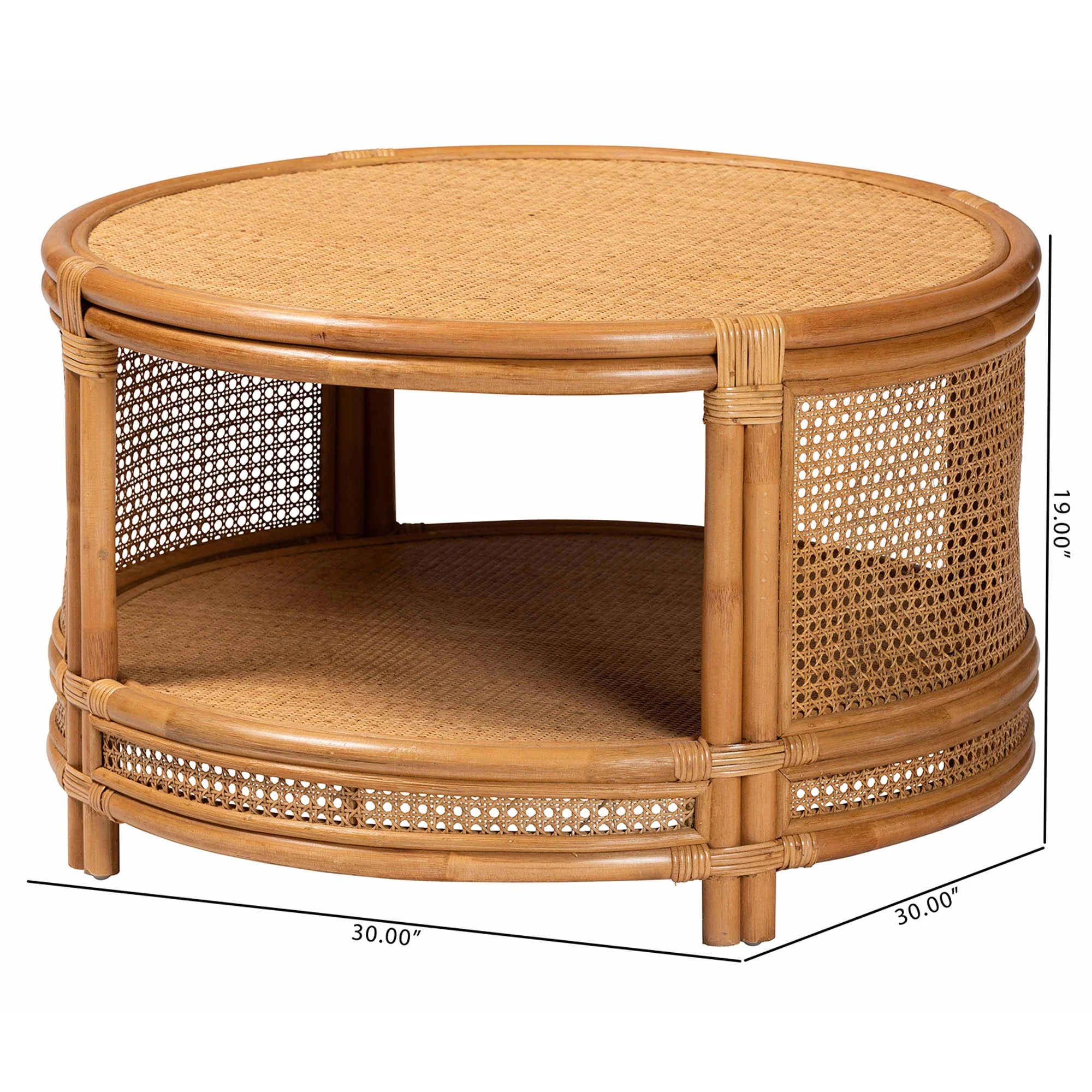 Baxton Studio bali & pari Louis Modern Bohemian Natural Brown Rattan Coffee Table - Image 3