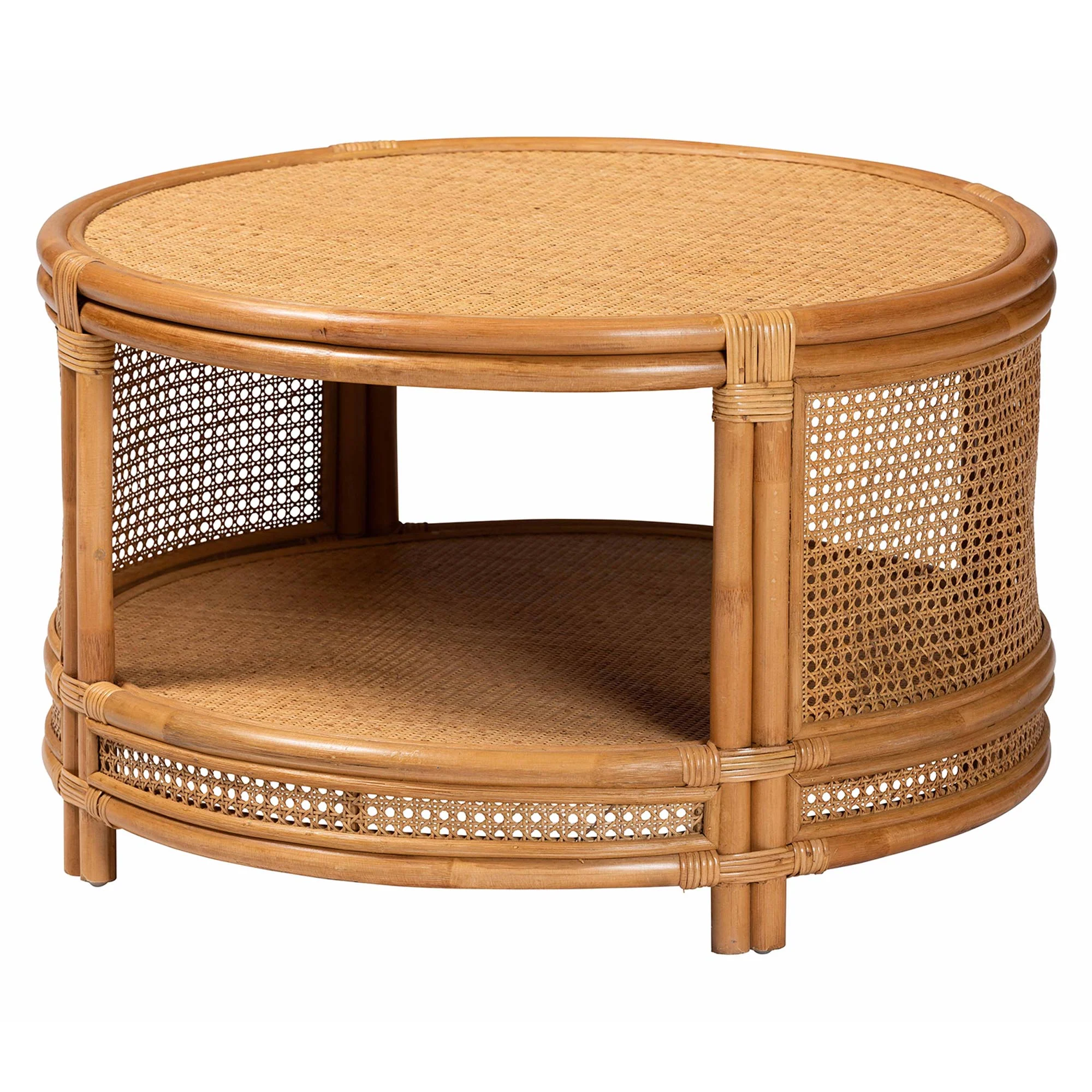 Baxton Studio bali & pari Louis Modern Bohemian Natural Brown Rattan Coffee Table - Image 4