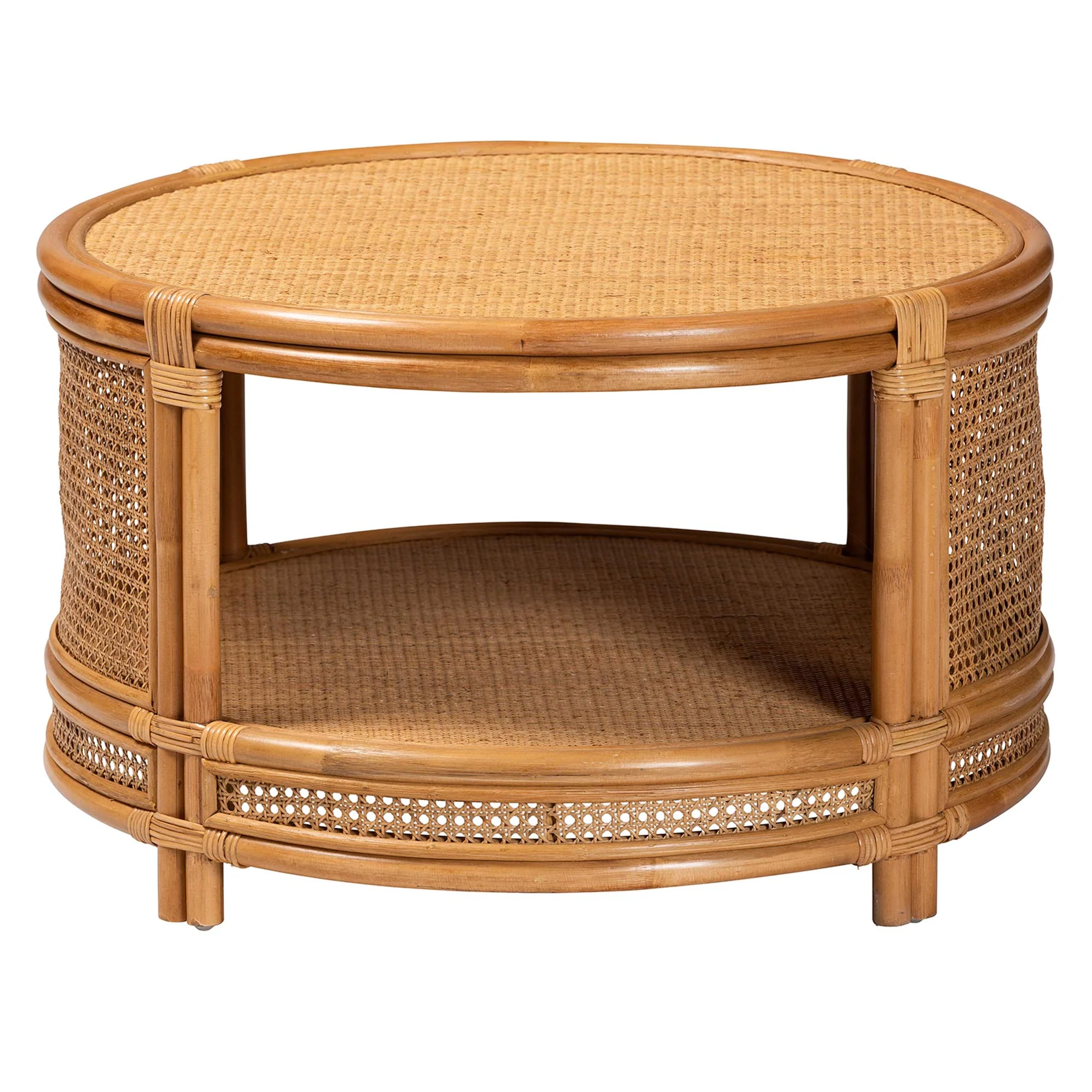 Baxton Studio bali & pari Louis Modern Bohemian Natural Brown Rattan Coffee Table - Image 5