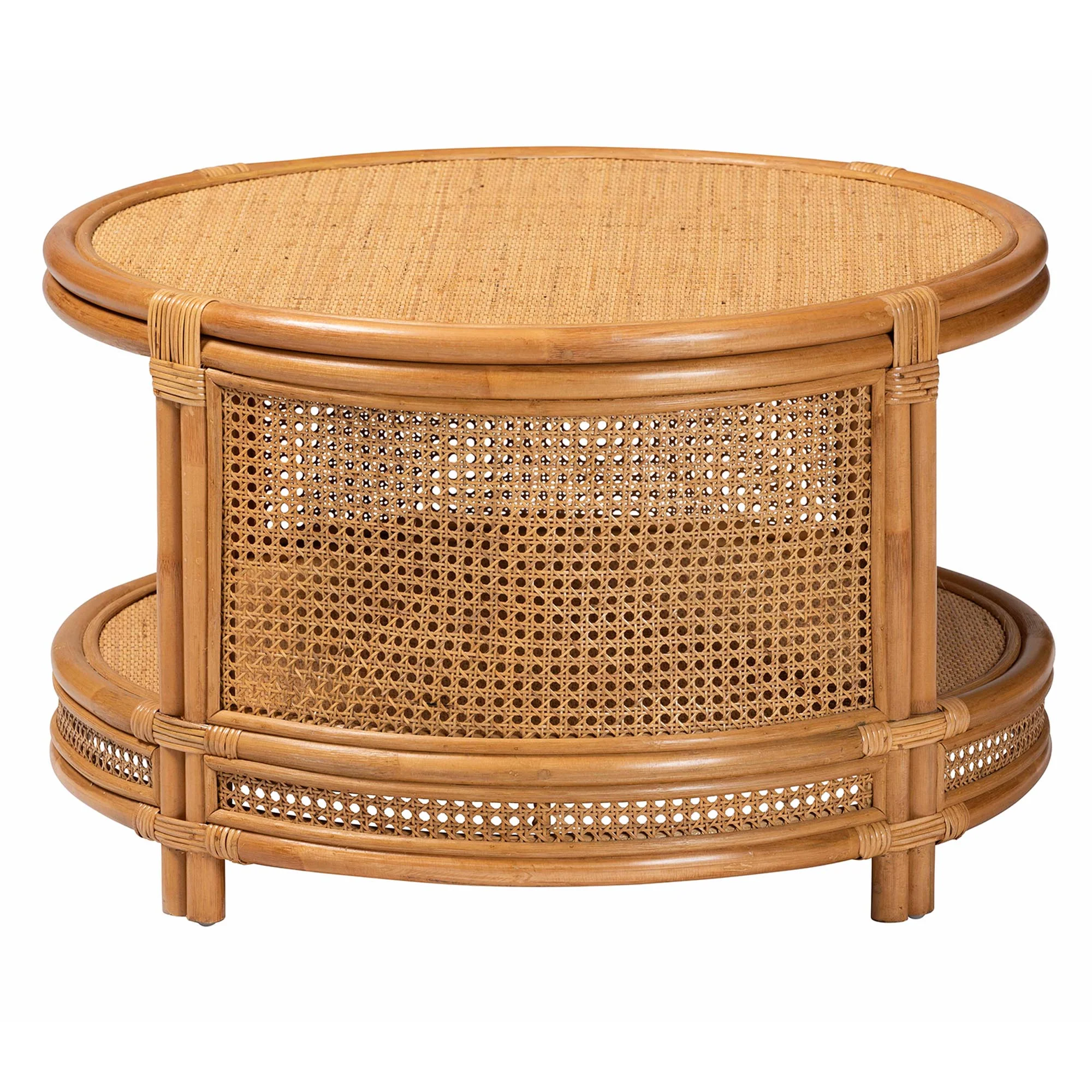 Baxton Studio bali & pari Louis Modern Bohemian Natural Brown Rattan Coffee Table - Image 6