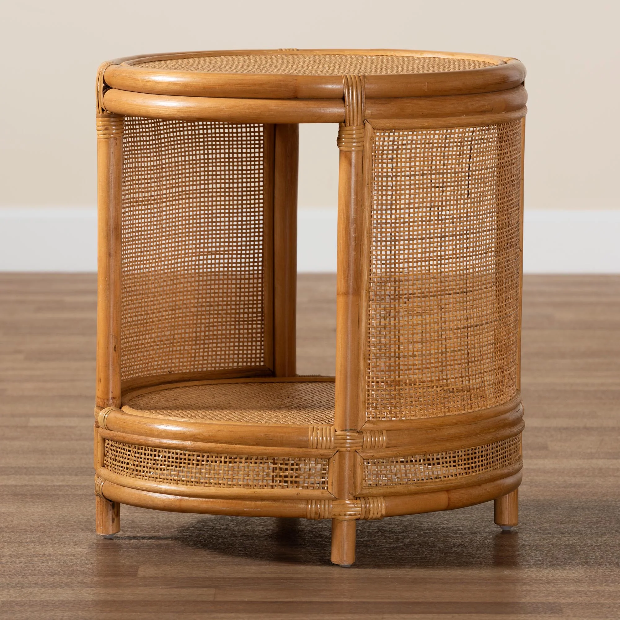 Baxton Studio bali & pari Louis Modern Bohemian Natural Brown Rattan End Table - Image 9