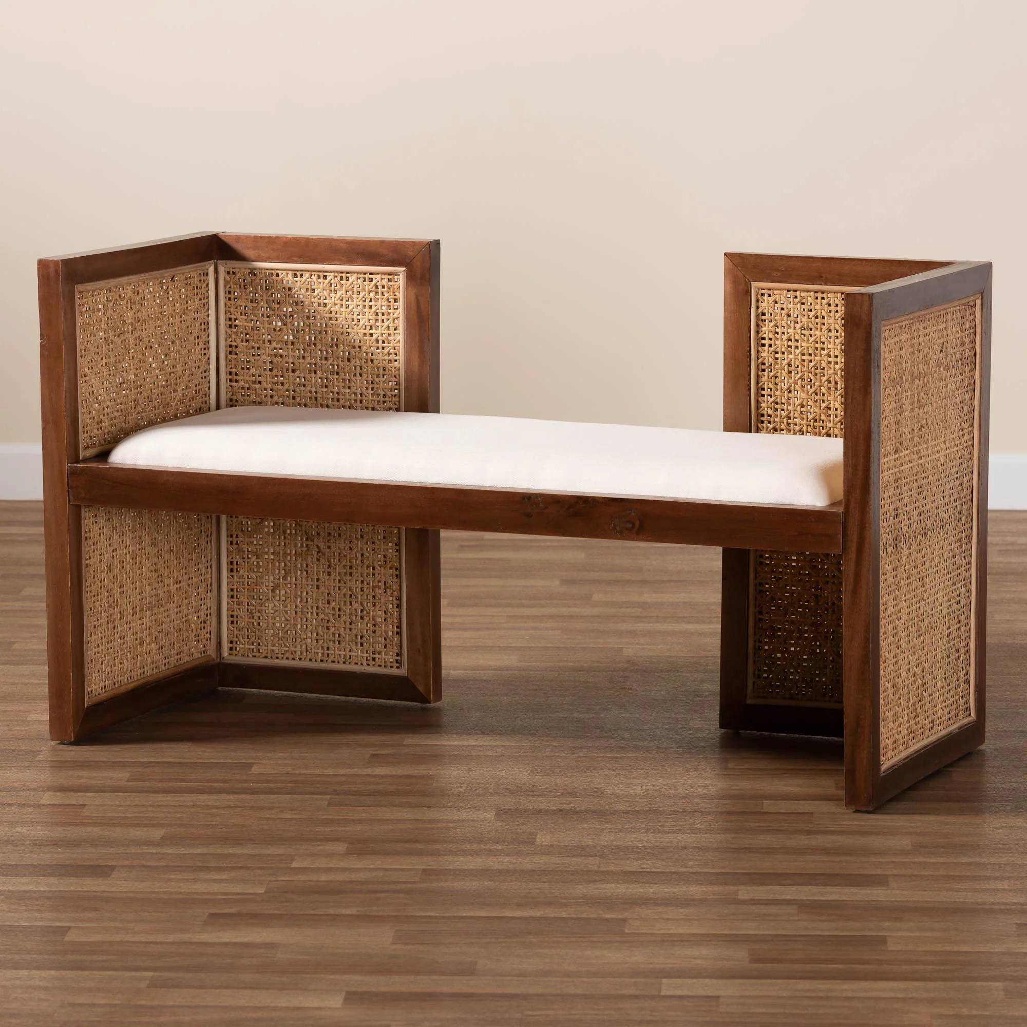 Baxton Studio bali & pari Lovina Bohemian Light Honey Rattan and Acacia Wood Accent Bench - Image 2