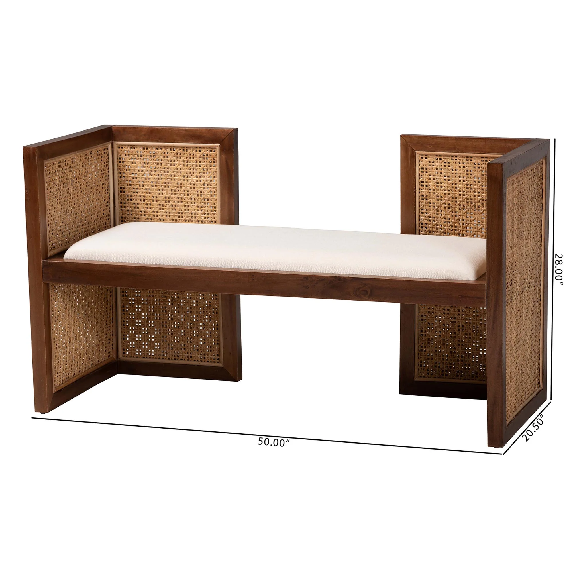 Baxton Studio bali & pari Lovina Bohemian Light Honey Rattan and Acacia Wood Accent Bench - Image 3
