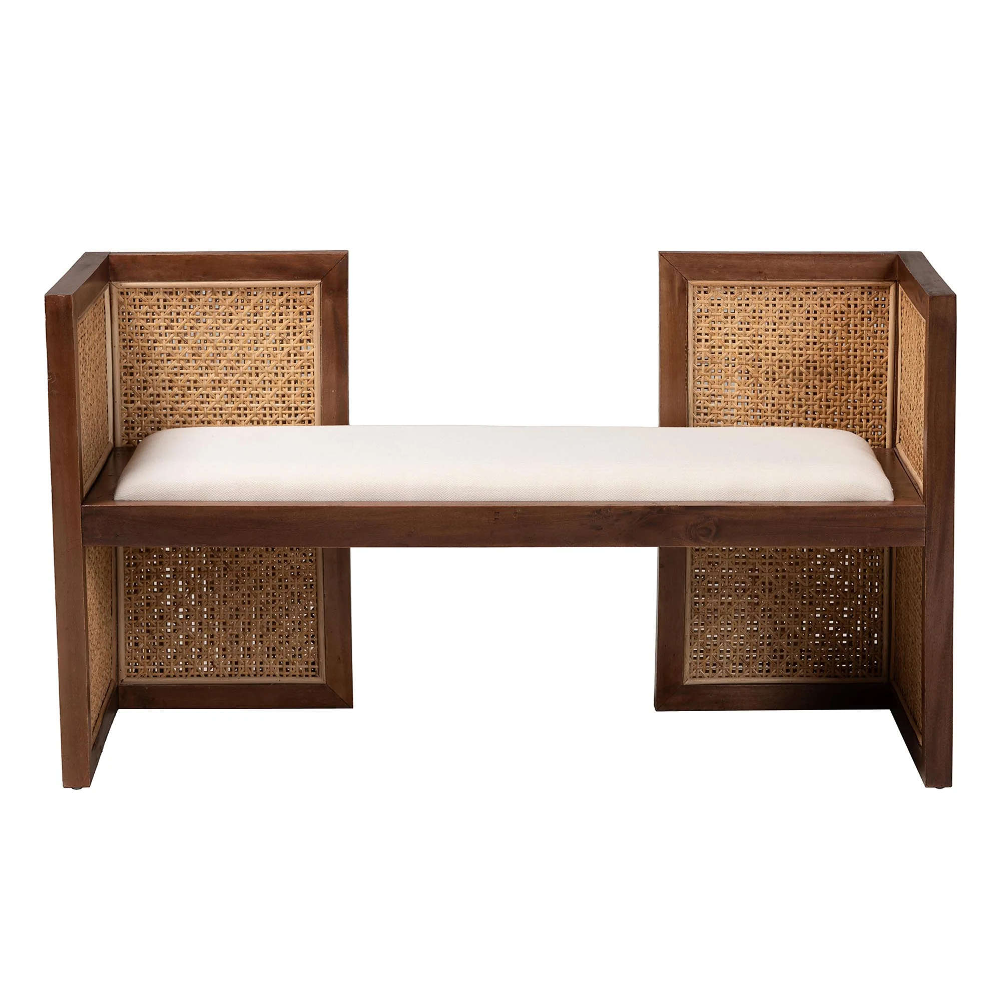 Baxton Studio bali & pari Lovina Bohemian Light Honey Rattan and Acacia Wood Accent Bench - Image 5