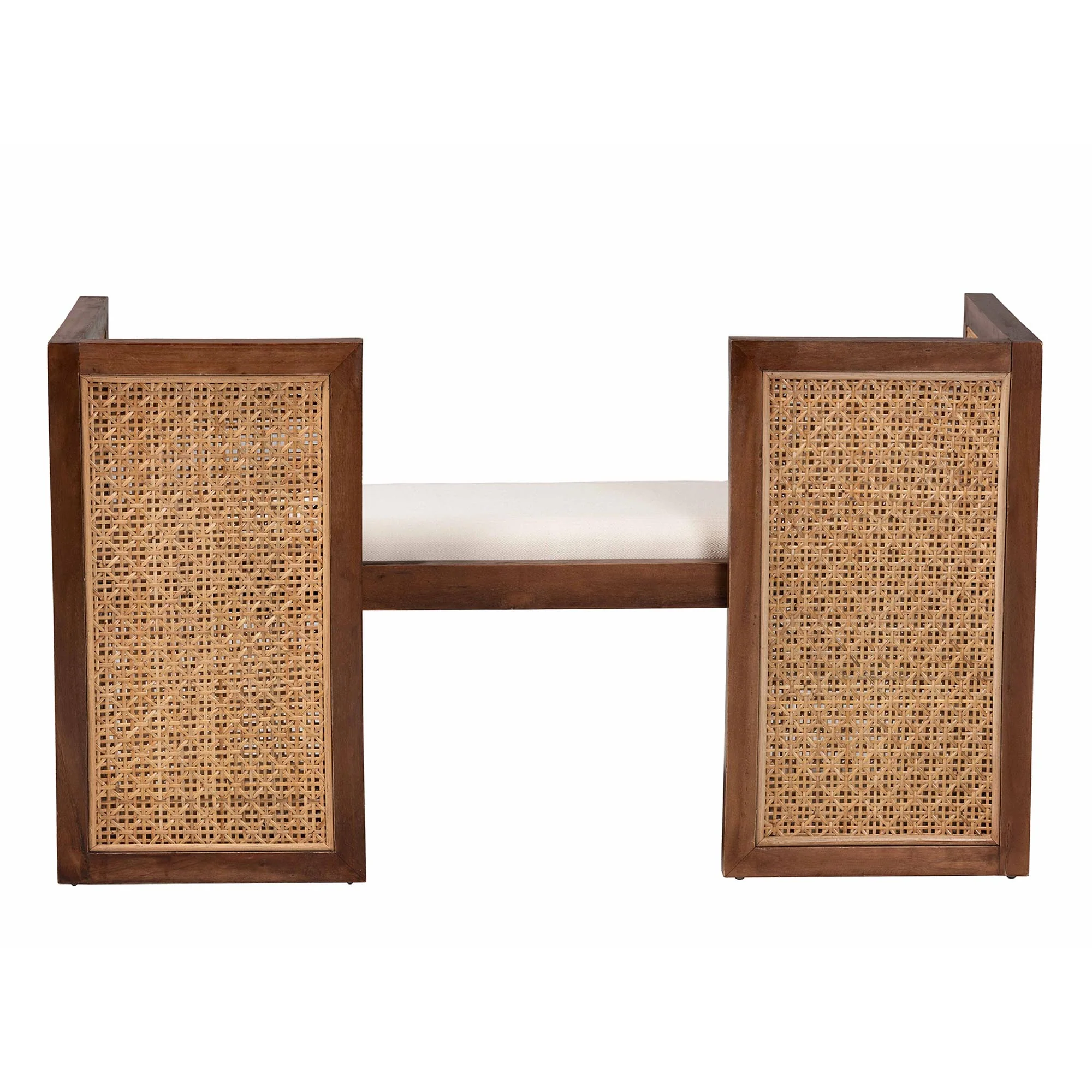 Baxton Studio bali & pari Lovina Bohemian Light Honey Rattan and Acacia Wood Accent Bench - Image 7