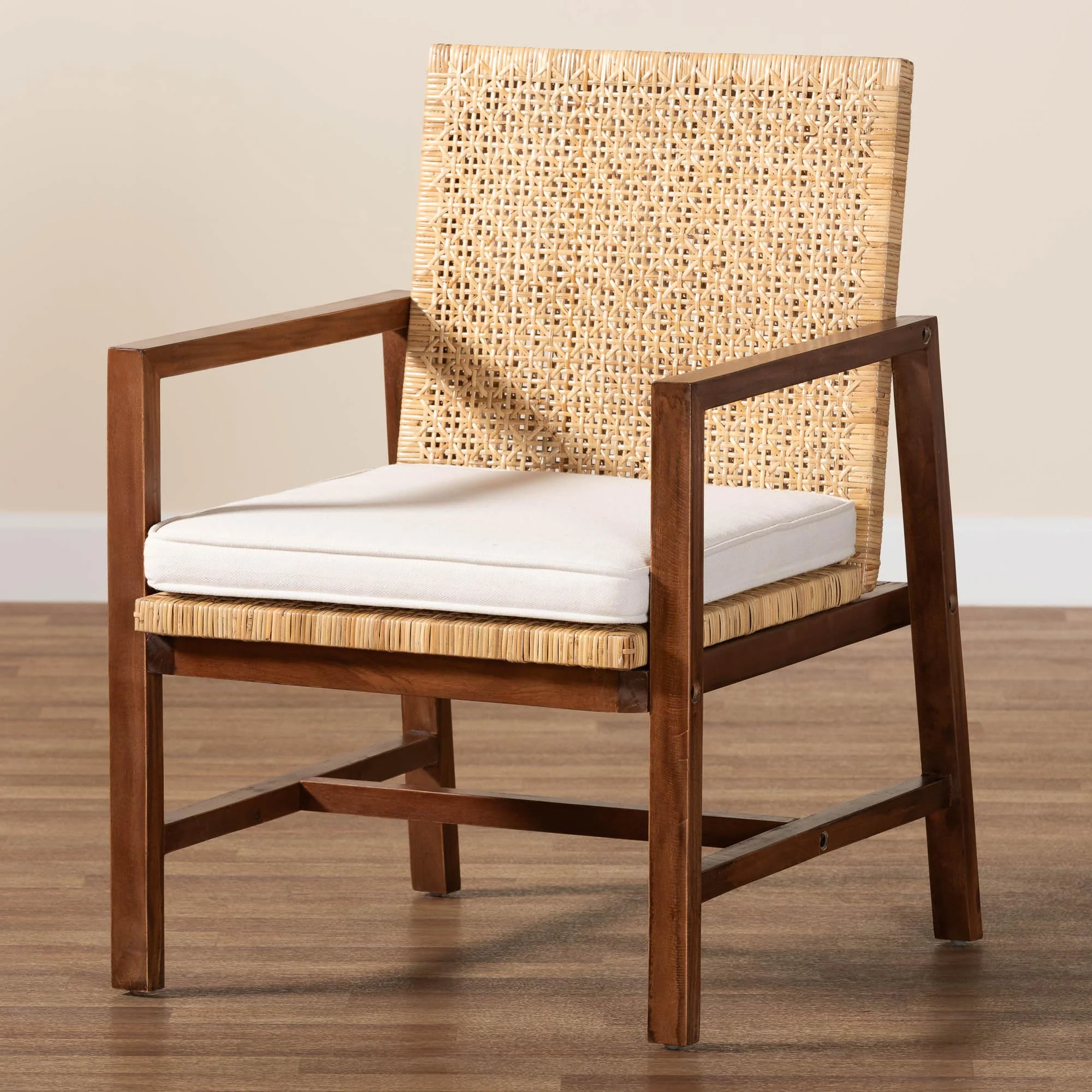Baxton Studio bali & pari Lovina Bohemian Light Honey Rattan and Acacia Wood Arm Chair - Image 9