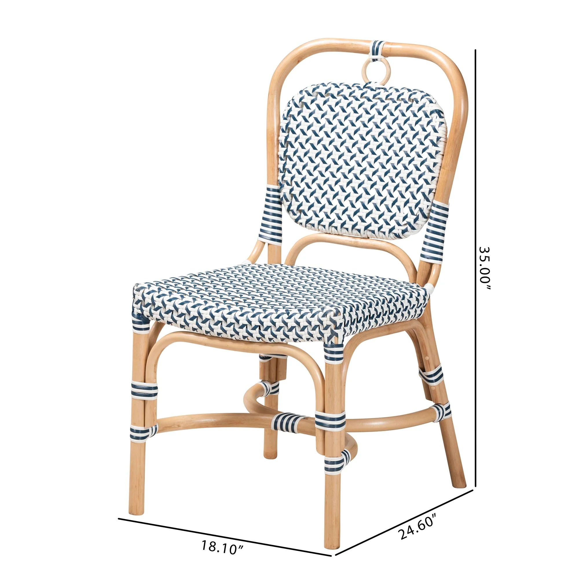 Baxton Studio bali & pari Luciana Modern French Blue and White Weaving Natural Rattan Bistro Chair - Image 10