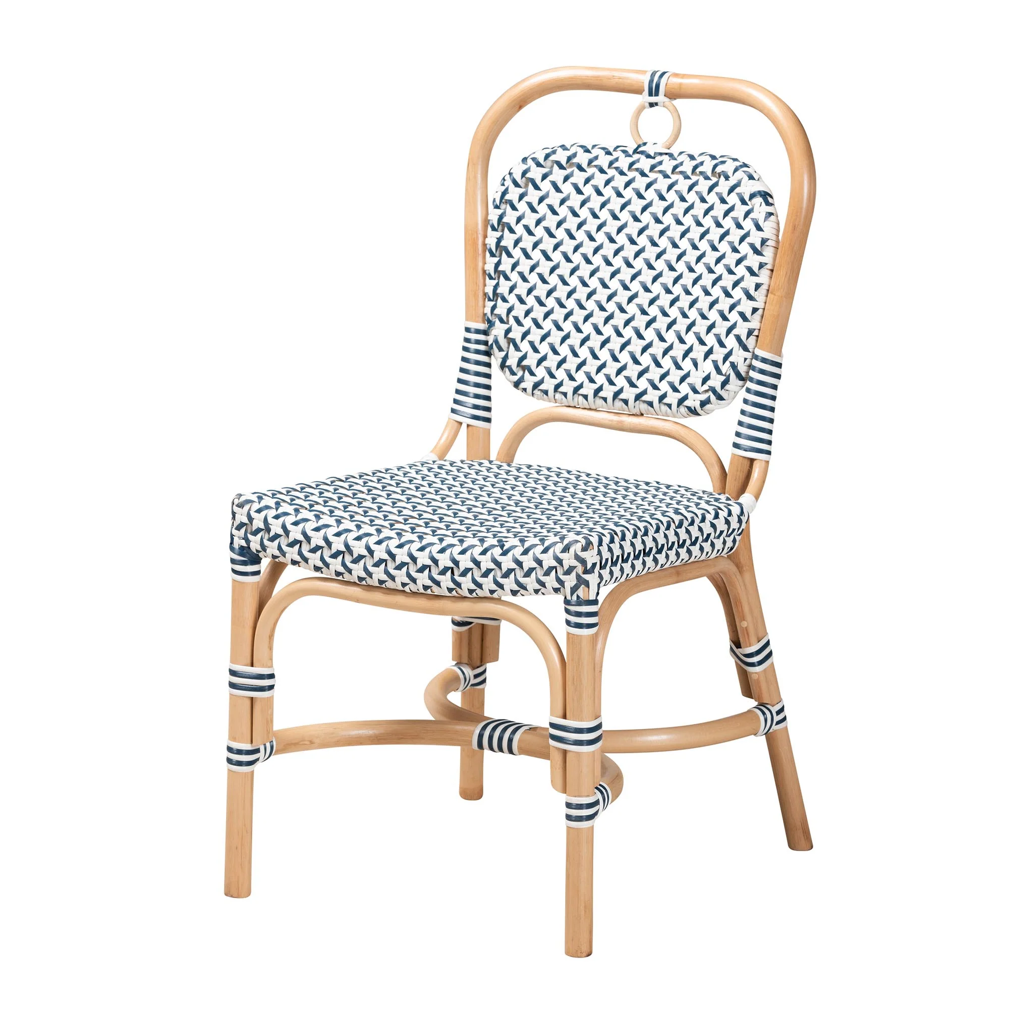 Baxton Studio bali & pari Luciana Modern French Blue and White Weaving Natural Rattan Bistro Chair - Image 2
