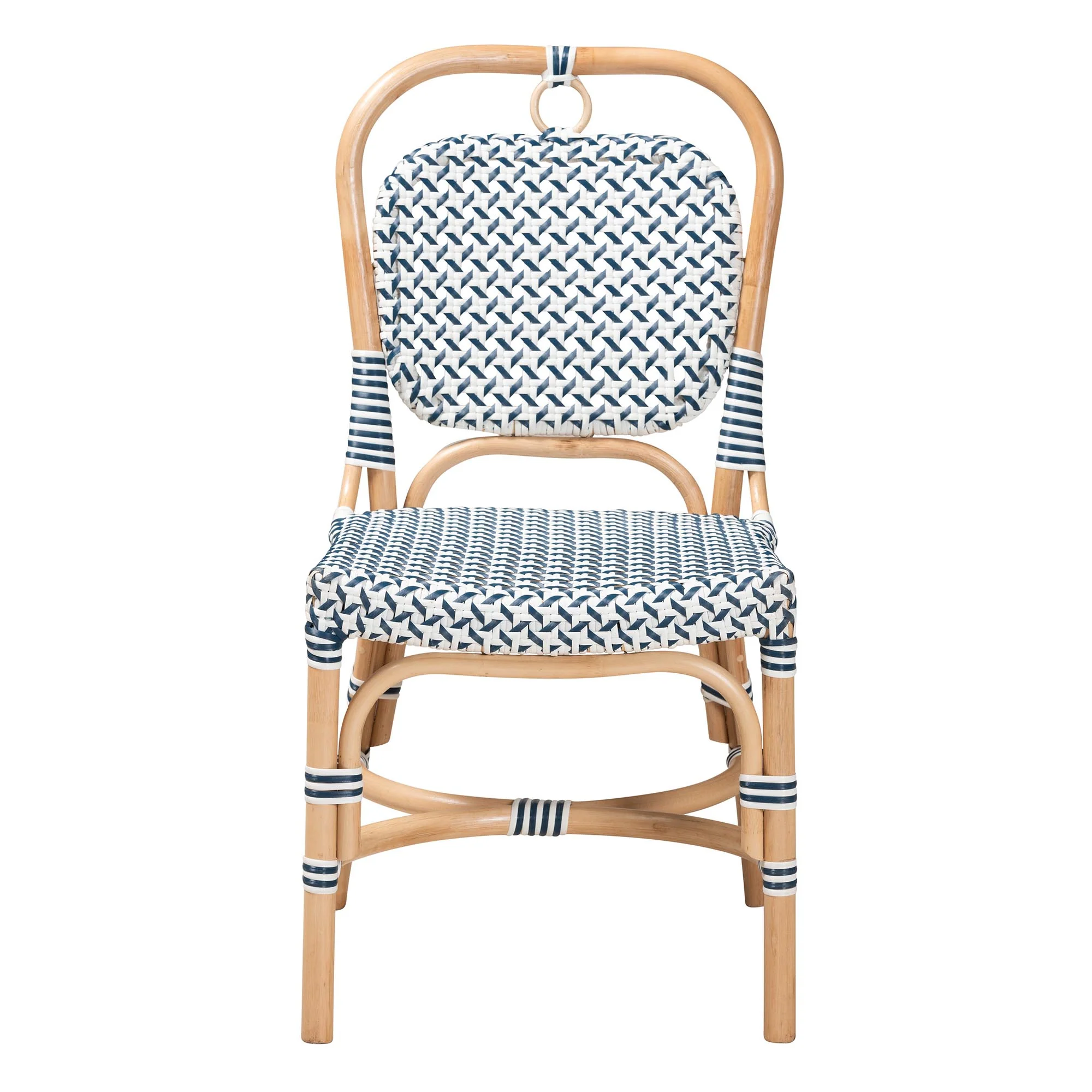 Baxton Studio bali & pari Luciana Modern French Blue and White Weaving Natural Rattan Bistro Chair - Image 3