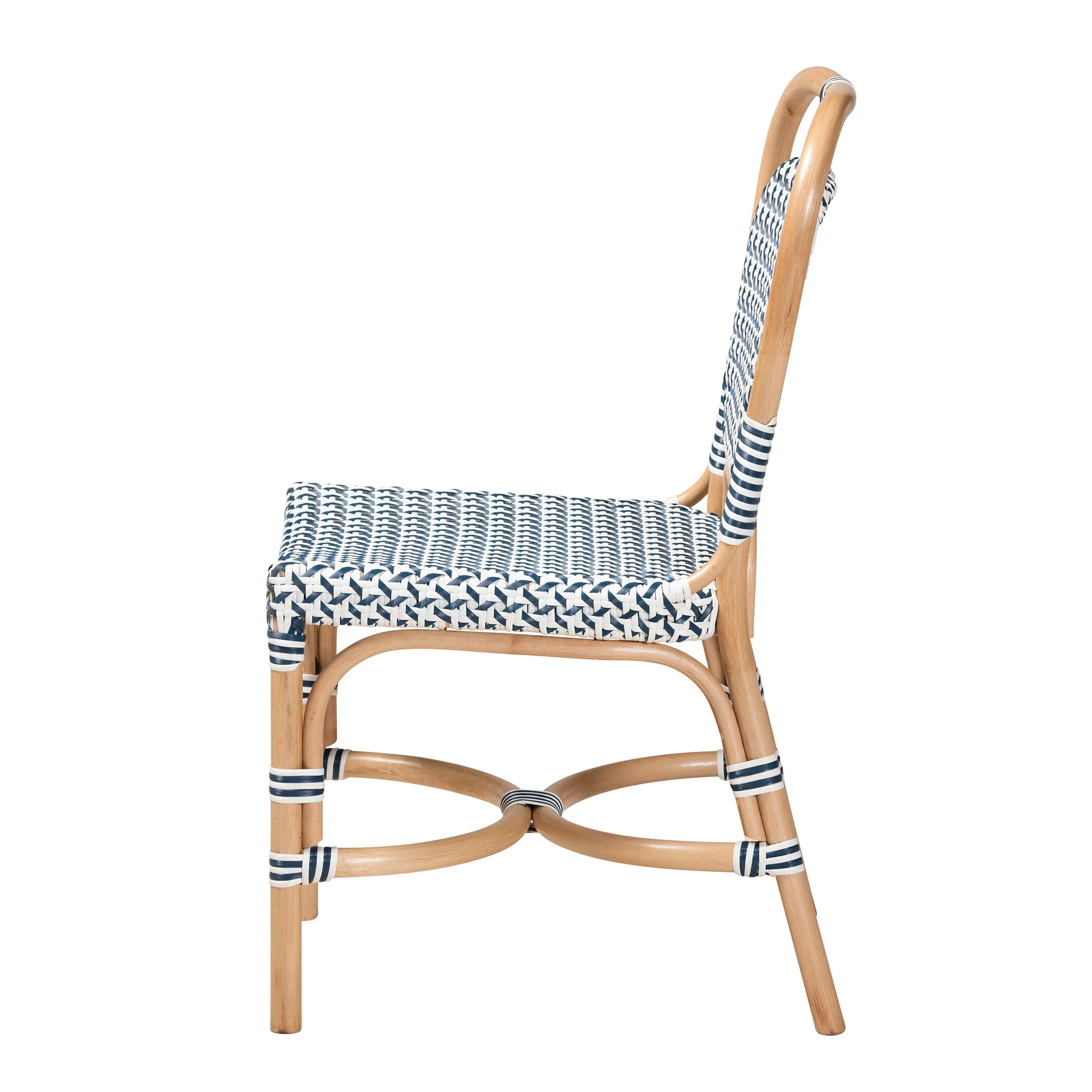 Baxton Studio bali & pari Luciana Modern French Blue and White Weaving Natural Rattan Bistro Chair - Image 4