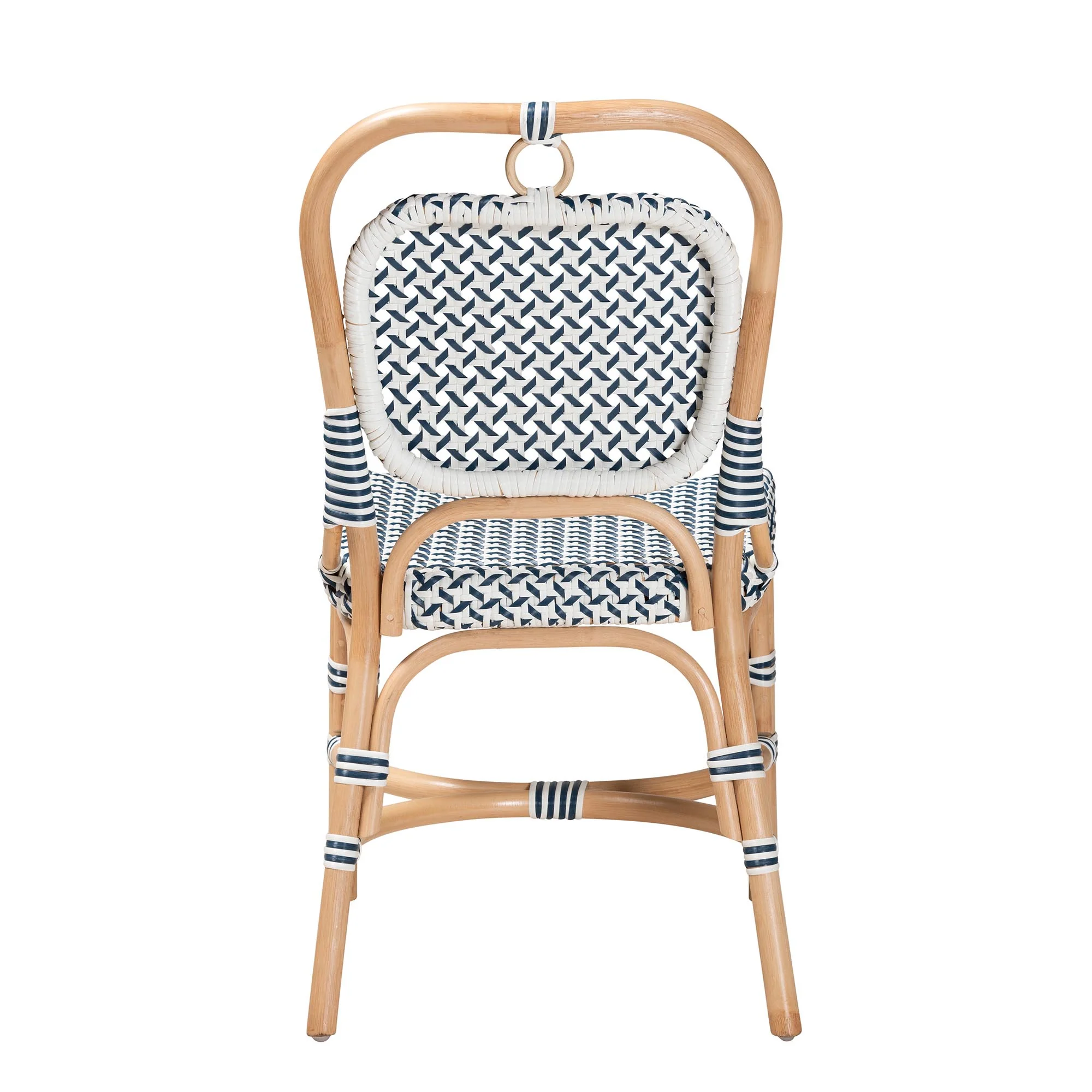 Baxton Studio bali & pari Luciana Modern French Blue and White Weaving Natural Rattan Bistro Chair - Image 5