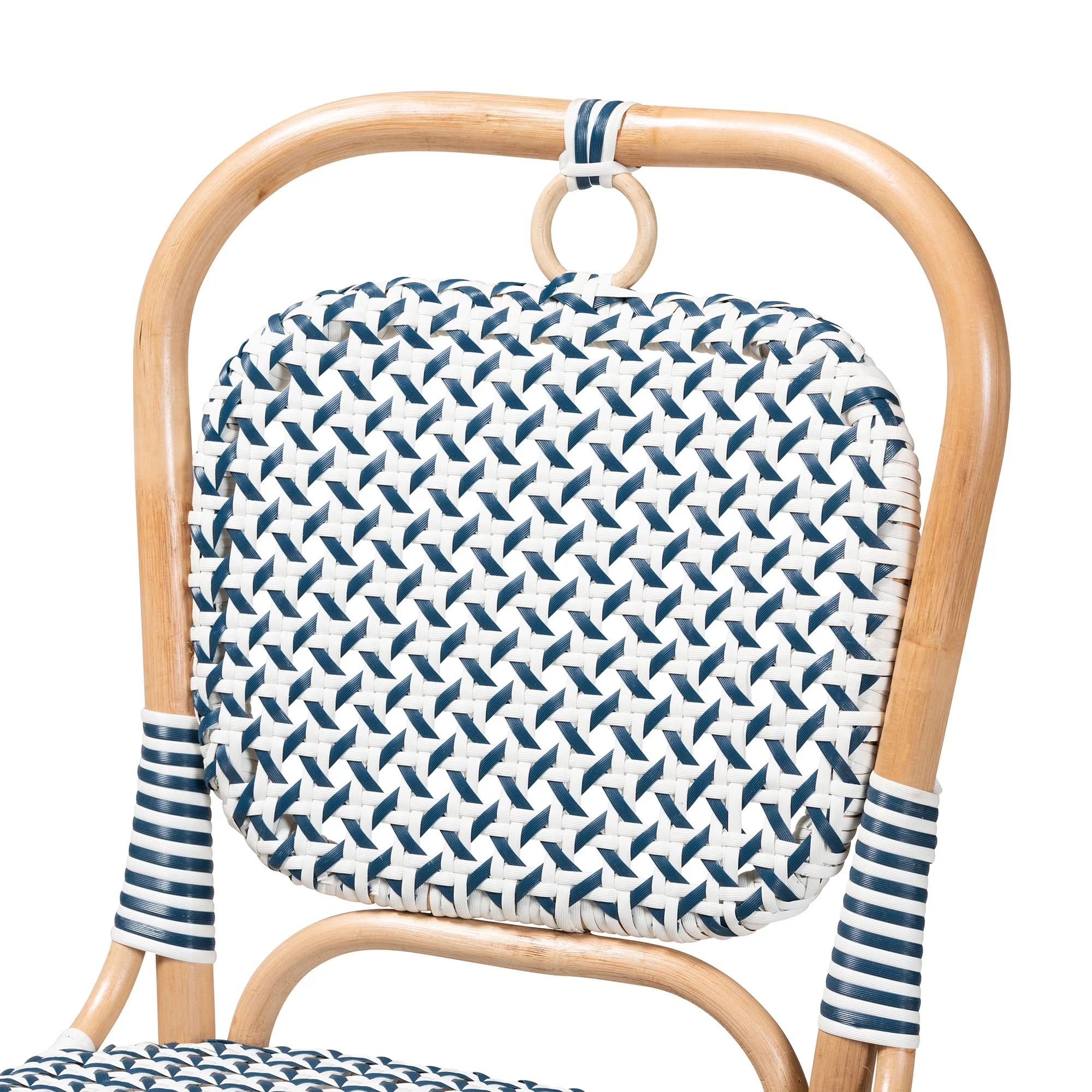Baxton Studio bali & pari Luciana Modern French Blue and White Weaving Natural Rattan Bistro Chair - Image 6