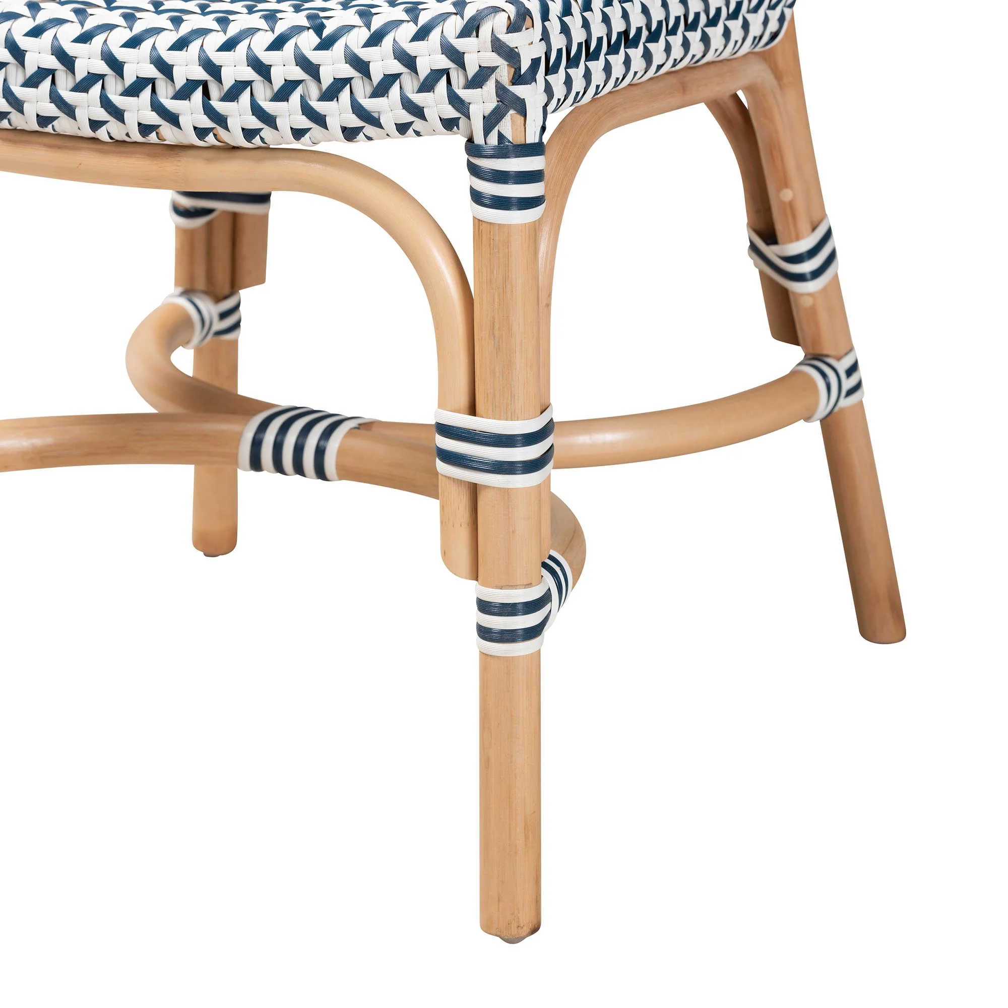 Baxton Studio bali & pari Luciana Modern French Blue and White Weaving Natural Rattan Bistro Chair - Image 7