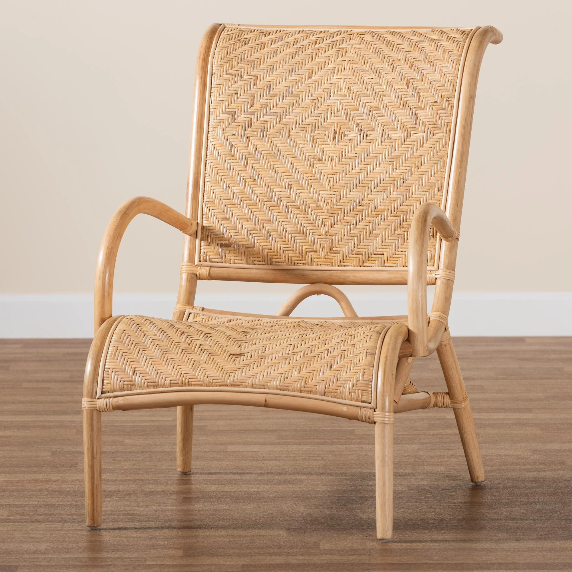 Baxton Studio bali & pari Madura Modern Bohemian Natural Brown Rattan Lounge Chair - Image 9