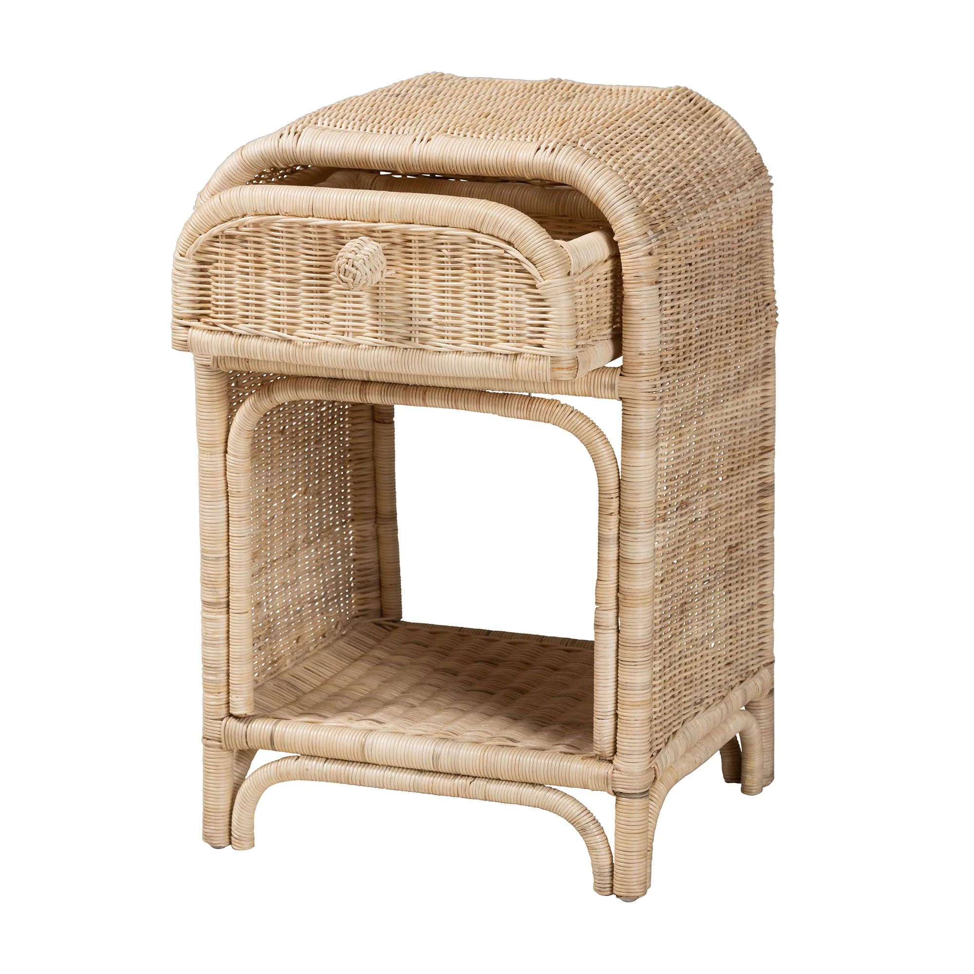 Baxton Studio bali & pari Magni Modern Bohemian Natural Brown Rattan 1-Drawer Nightstand - Image 3