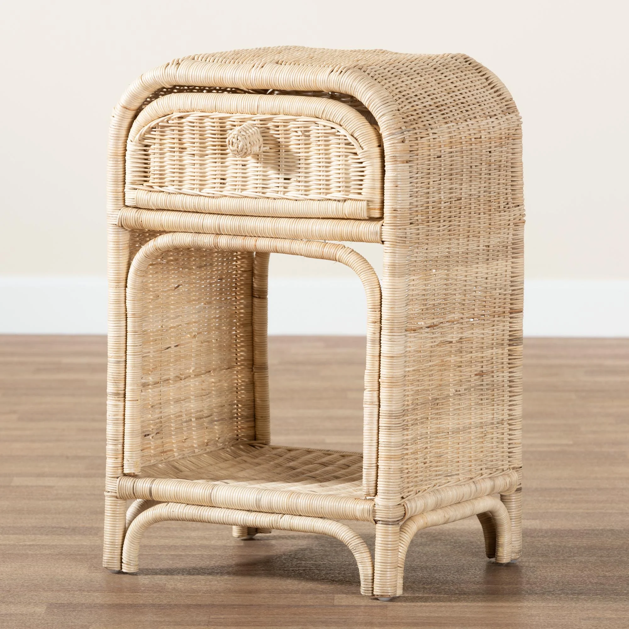 Baxton Studio bali & pari Magni Modern Bohemian Natural Brown Rattan 1-Drawer Nightstand - Image 9
