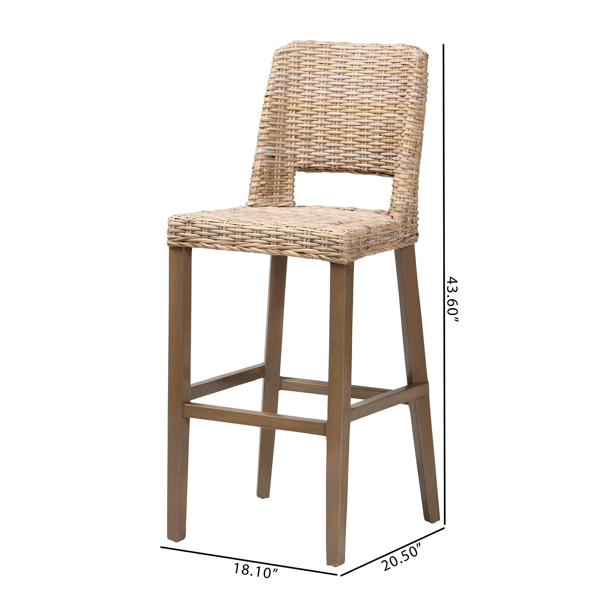 Baxton Studio bali & pari Magy Modern Bohemian Grey Kubu Rattan and Mahogany Wood Bar Stool - Image 3