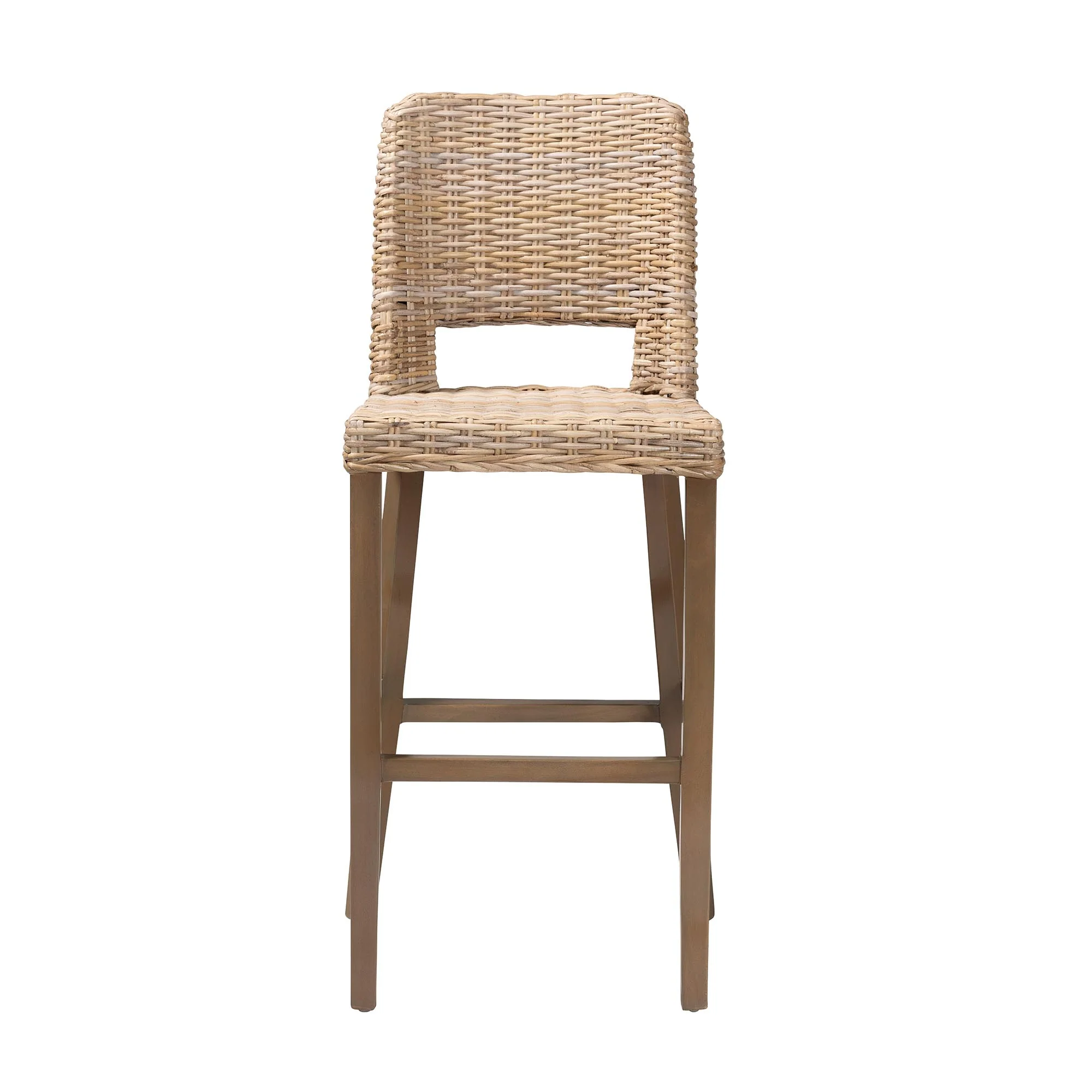 Baxton Studio bali & pari Magy Modern Bohemian Grey Kubu Rattan and Mahogany Wood Bar Stool - Image 5