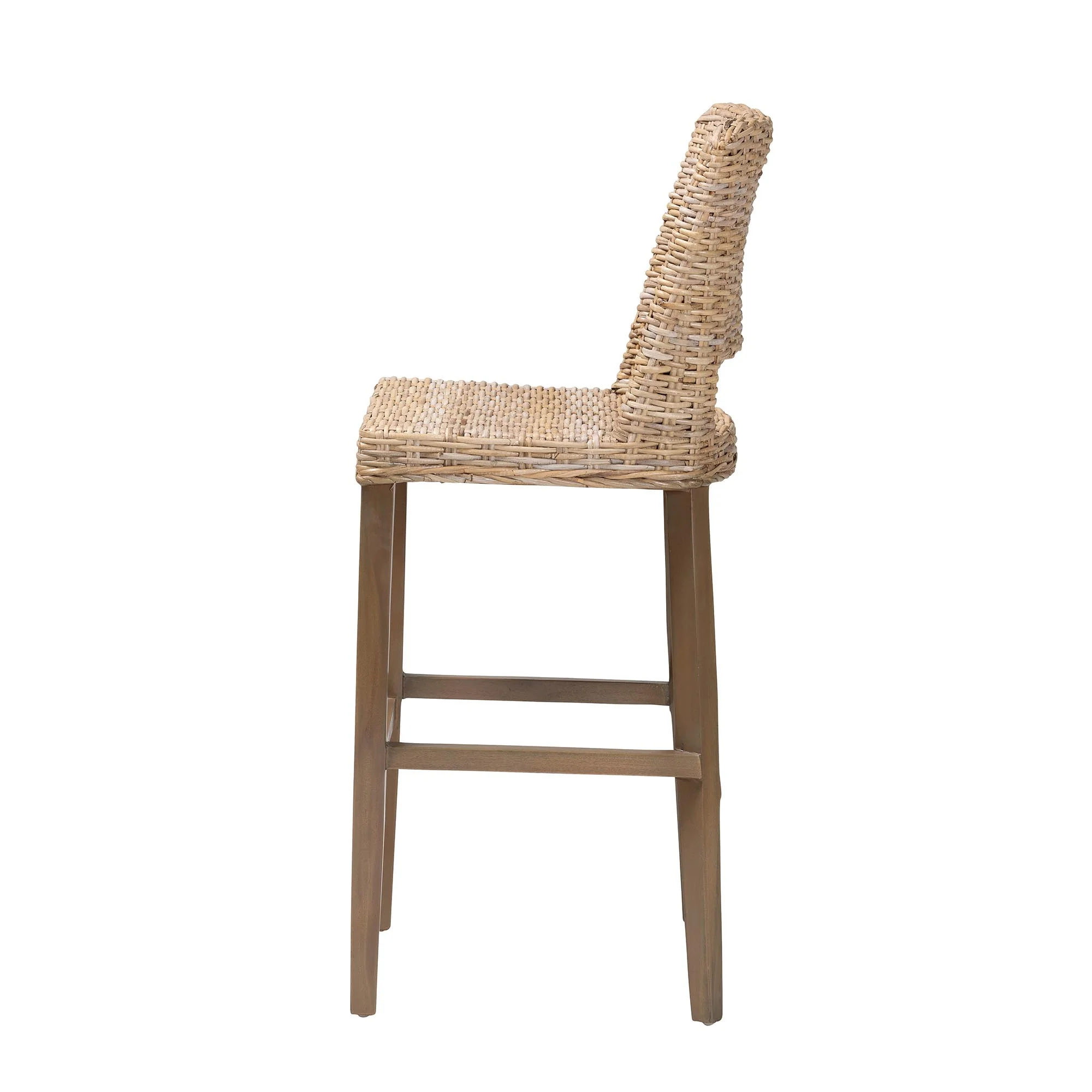 Baxton Studio bali & pari Magy Modern Bohemian Grey Kubu Rattan and Mahogany Wood Bar Stool - Image 6