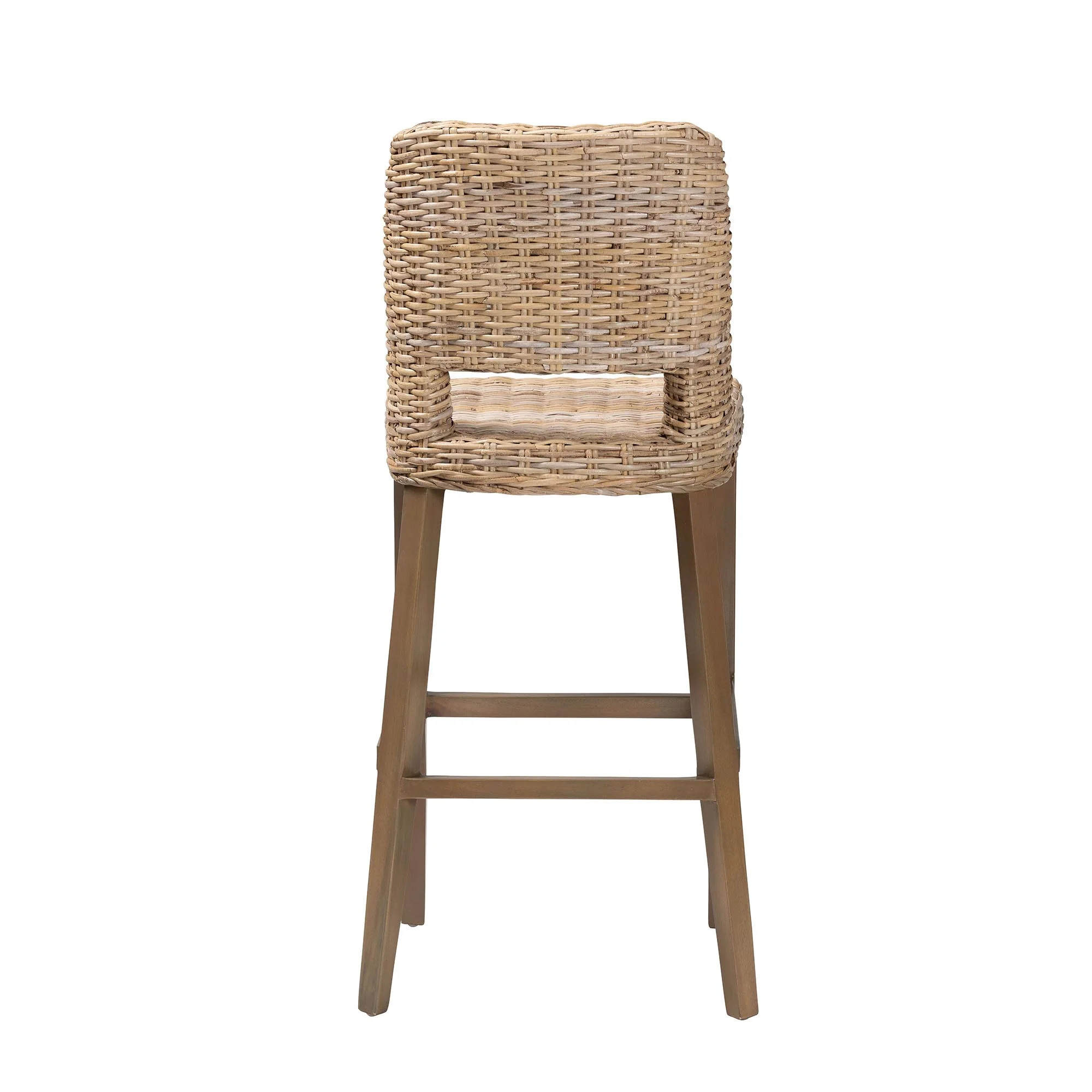 Baxton Studio bali & pari Magy Modern Bohemian Grey Kubu Rattan and Mahogany Wood Bar Stool - Image 7