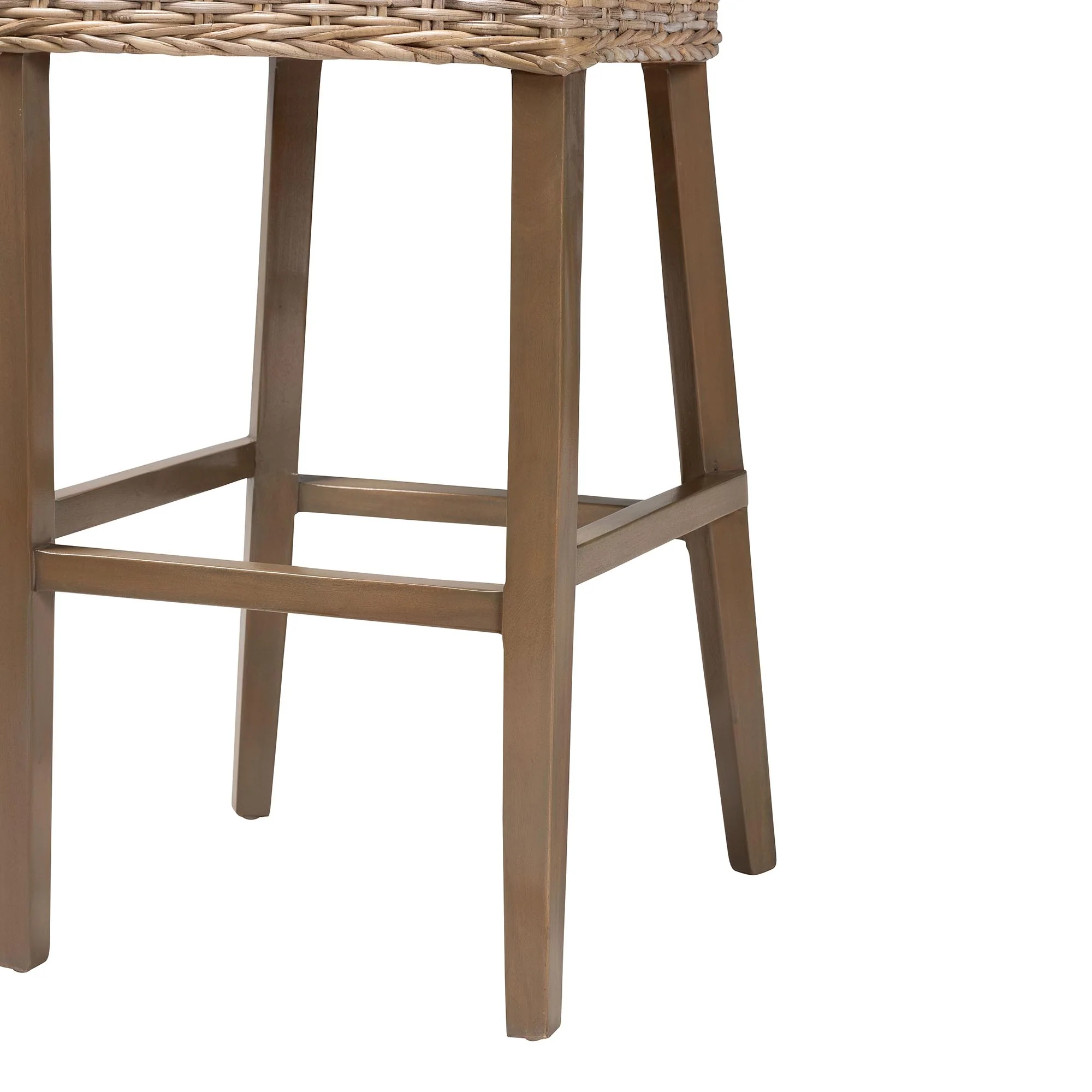 Baxton Studio bali & pari Magy Modern Bohemian Grey Kubu Rattan and Mahogany Wood Bar Stool - Image 9