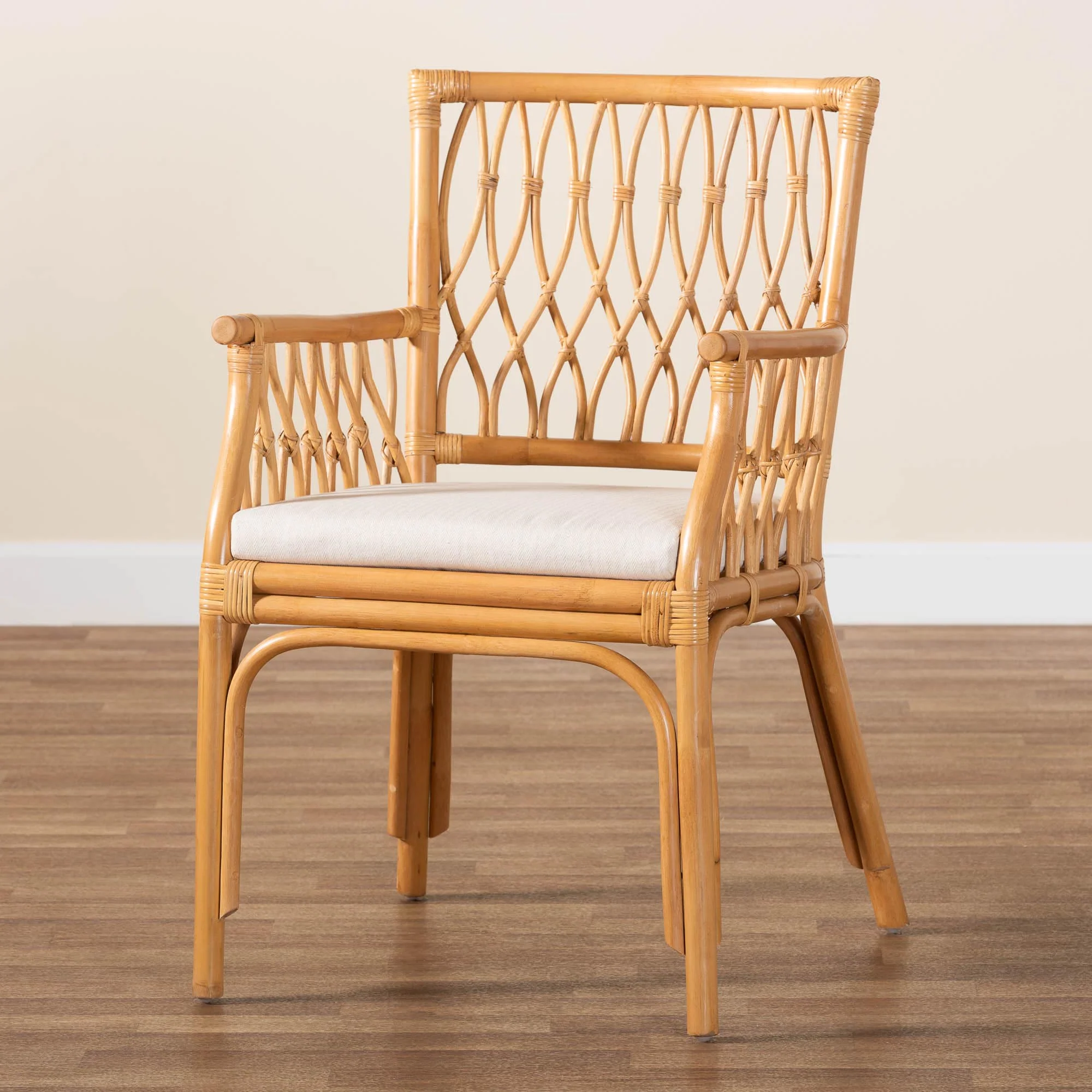 Baxton Studio bali & pari Maisa Bohemian Light Honey Rattan Arm Chair - Image 2
