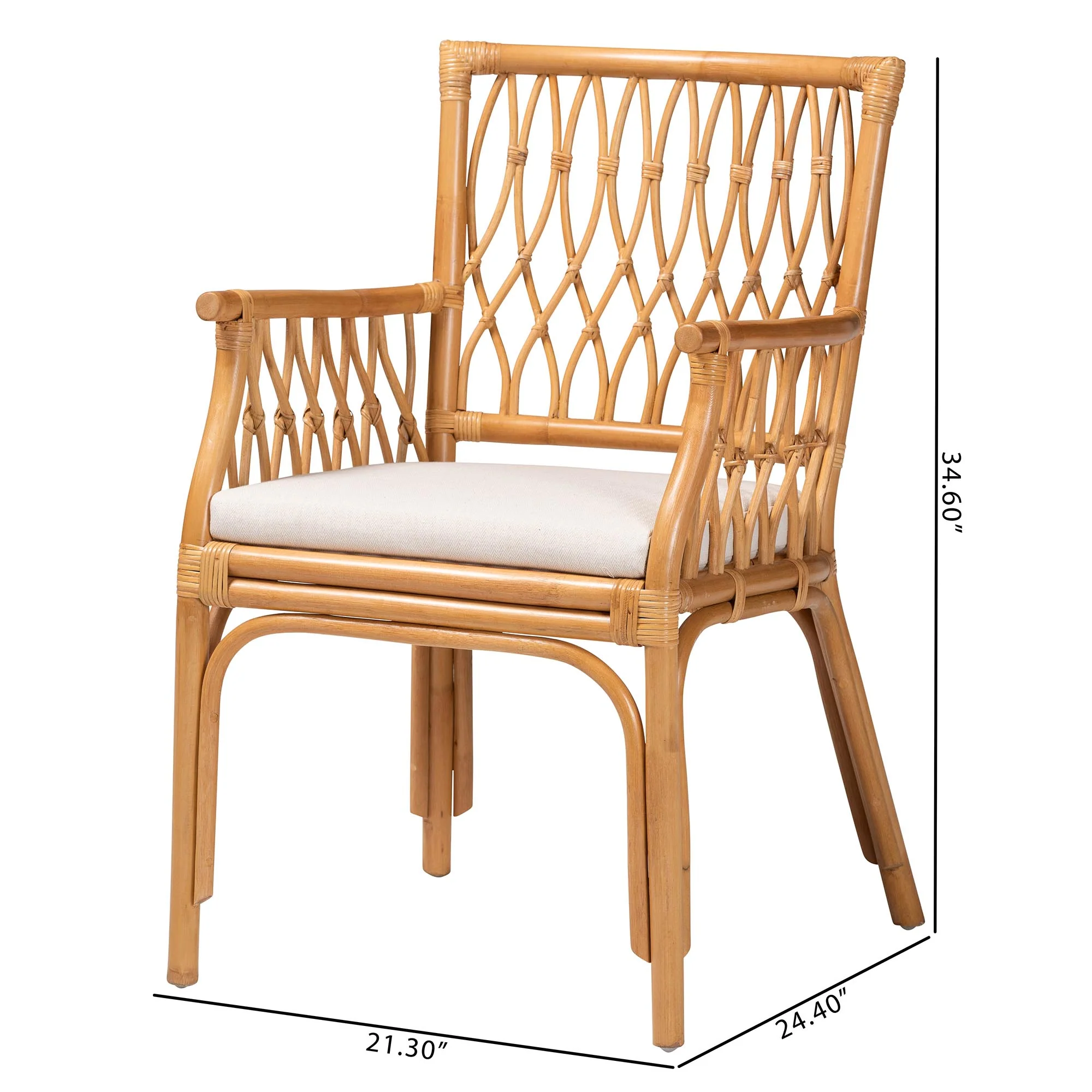 Baxton Studio bali & pari Maisa Bohemian Light Honey Rattan Arm Chair - Image 3