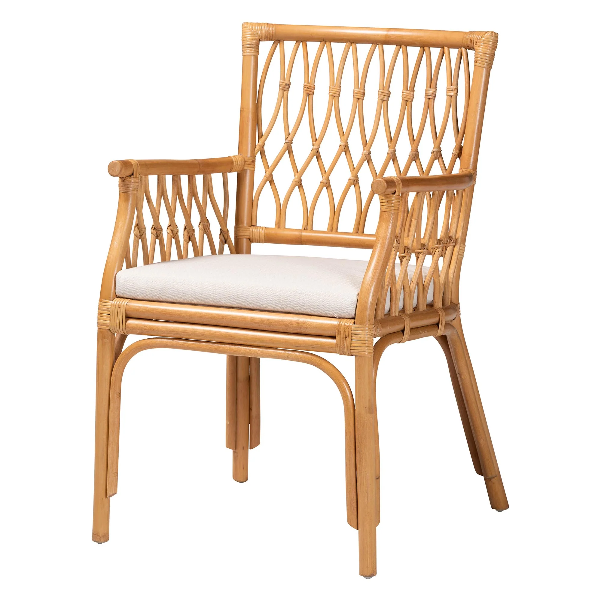 Baxton Studio bali & pari Maisa Bohemian Light Honey Rattan Arm Chair - Image 4