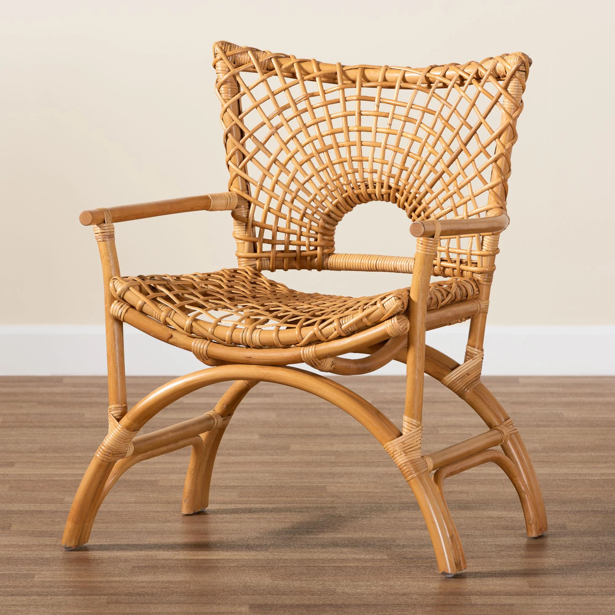 Baxton Studio bali & pari Mamba Bohemian Natural Rattan Arm Chair - Image 2