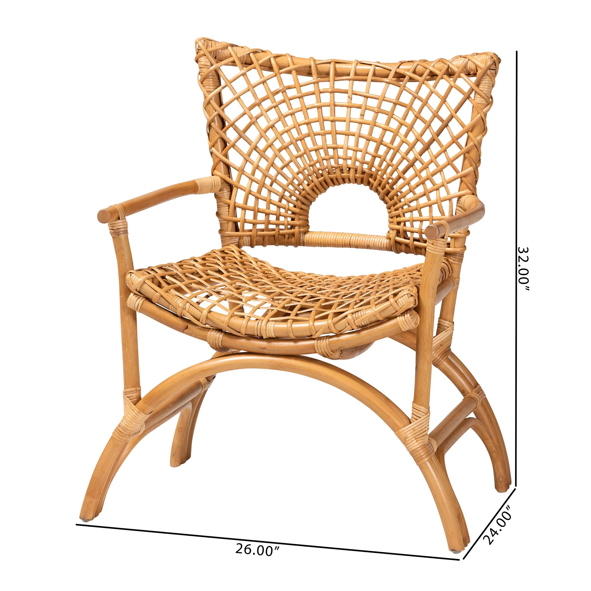 Baxton Studio bali & pari Mamba Bohemian Natural Rattan Arm Chair - Image 3