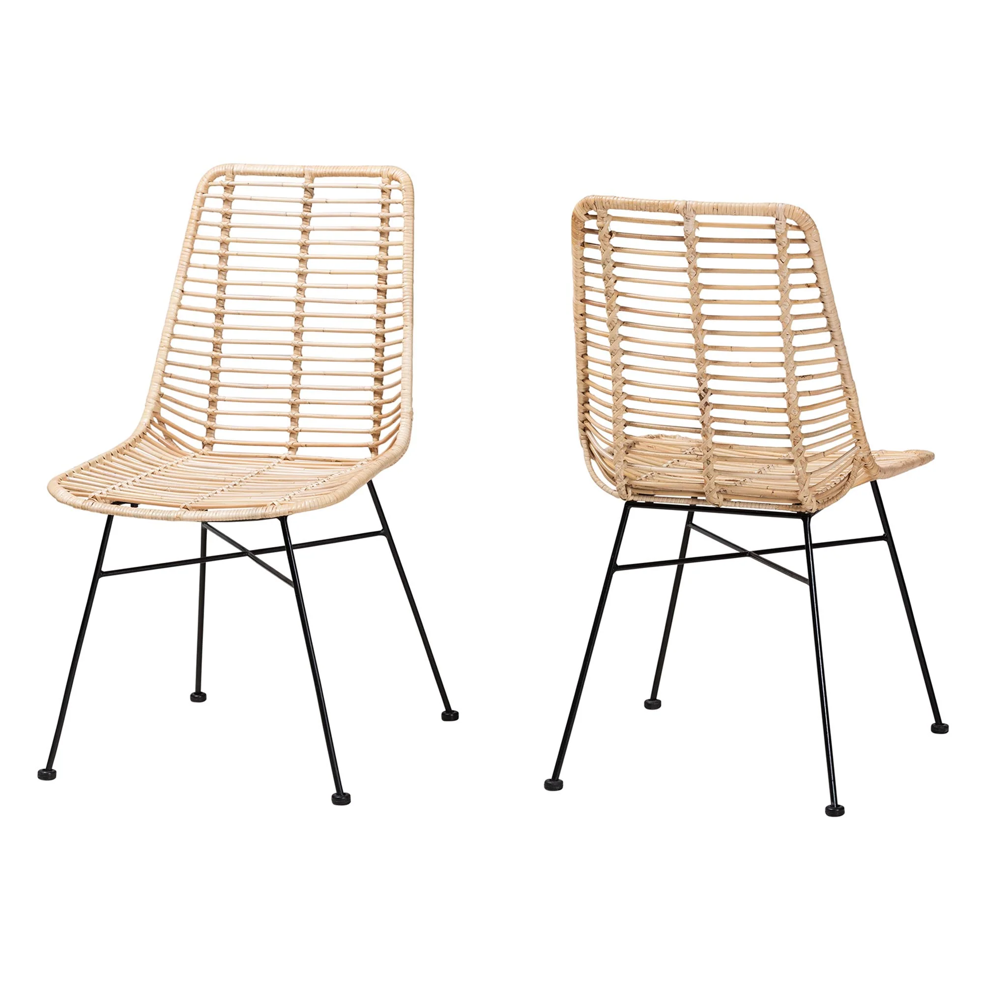 Baxton Studio bali & pari Manhattan Modern Bohemian Natural Brown Rattan and Black Metal 2-Piece Dining Chair Set - Image 2