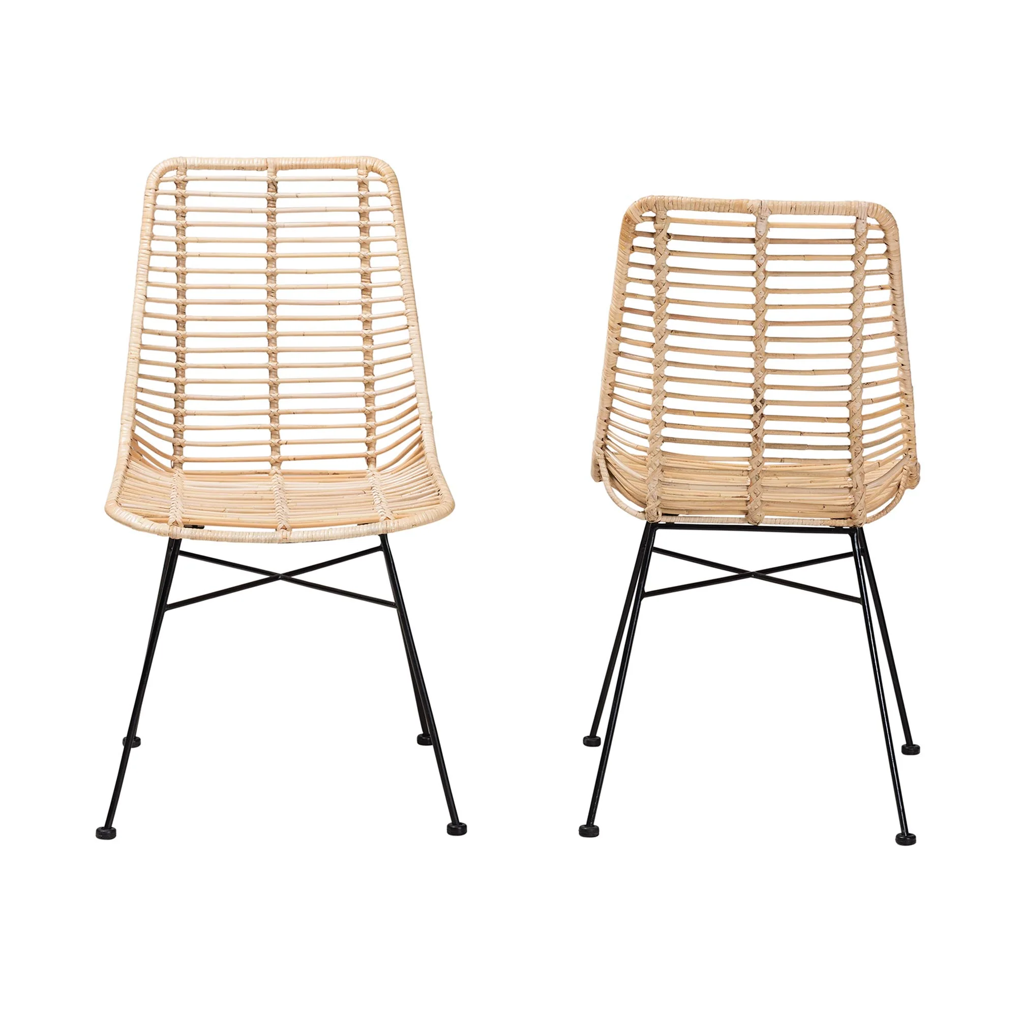 Baxton Studio bali & pari Manhattan Modern Bohemian Natural Brown Rattan and Black Metal 2-Piece Dining Chair Set - Image 3