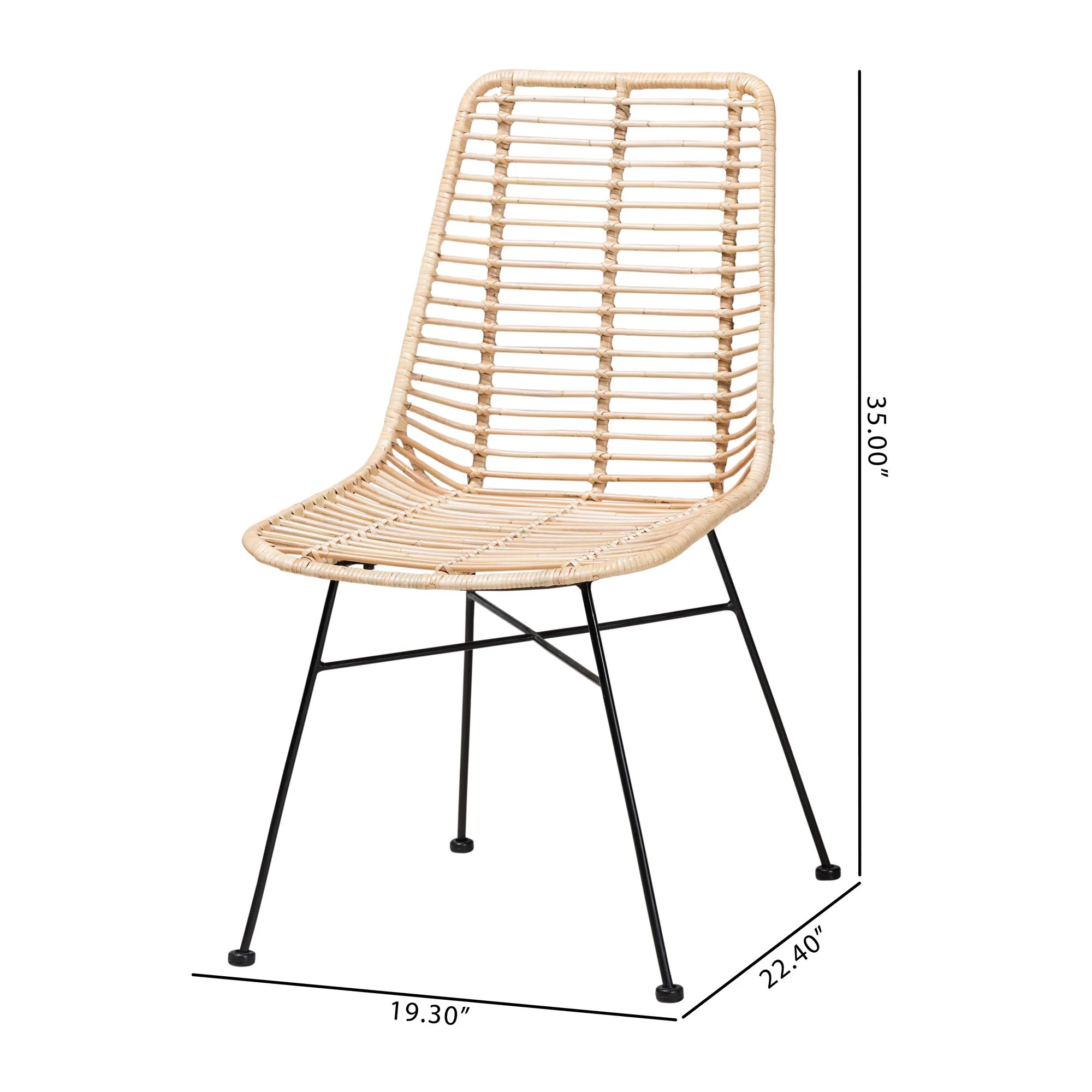 Baxton Studio bali & pari Manhattan Modern Bohemian Natural Brown Rattan and Black Metal 2-Piece Dining Chair Set - Image 8