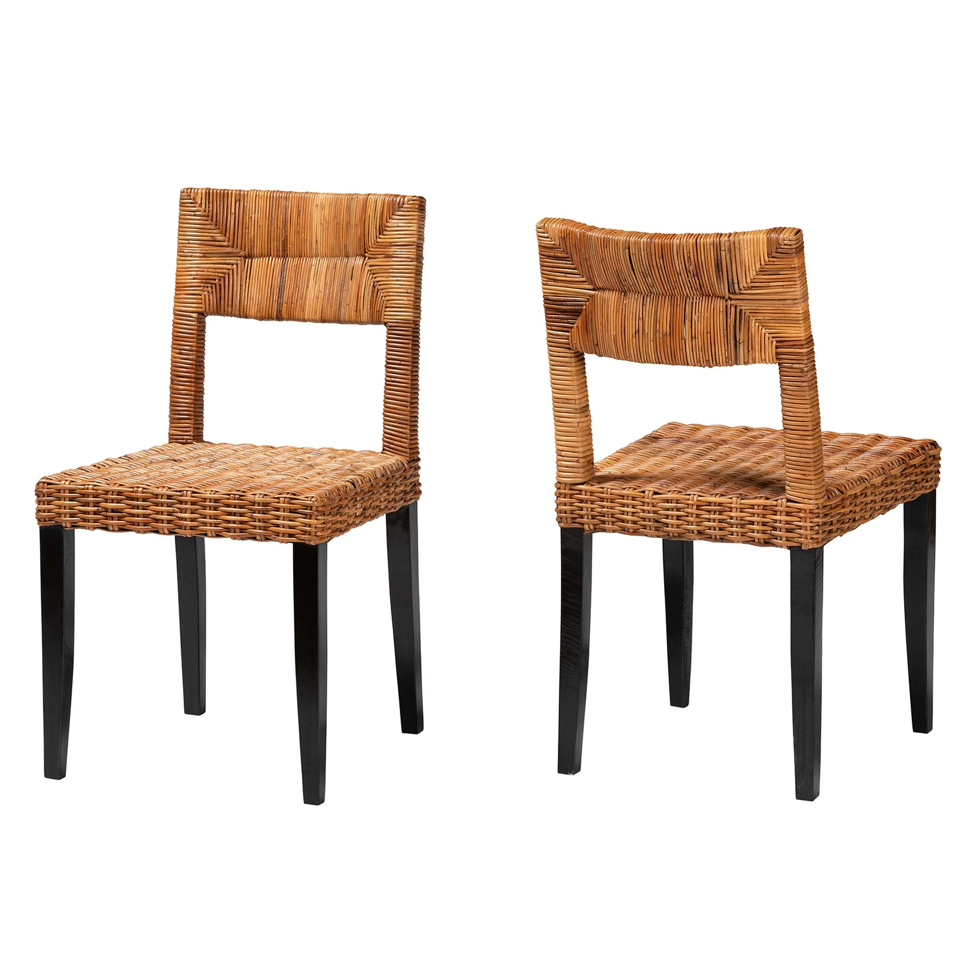 Baxton Studio bali & pari Manrico Modern Bohemian Dark Brown Finished Wood and Natural Rattan 2-Piece Dining Chair Set - Image 2