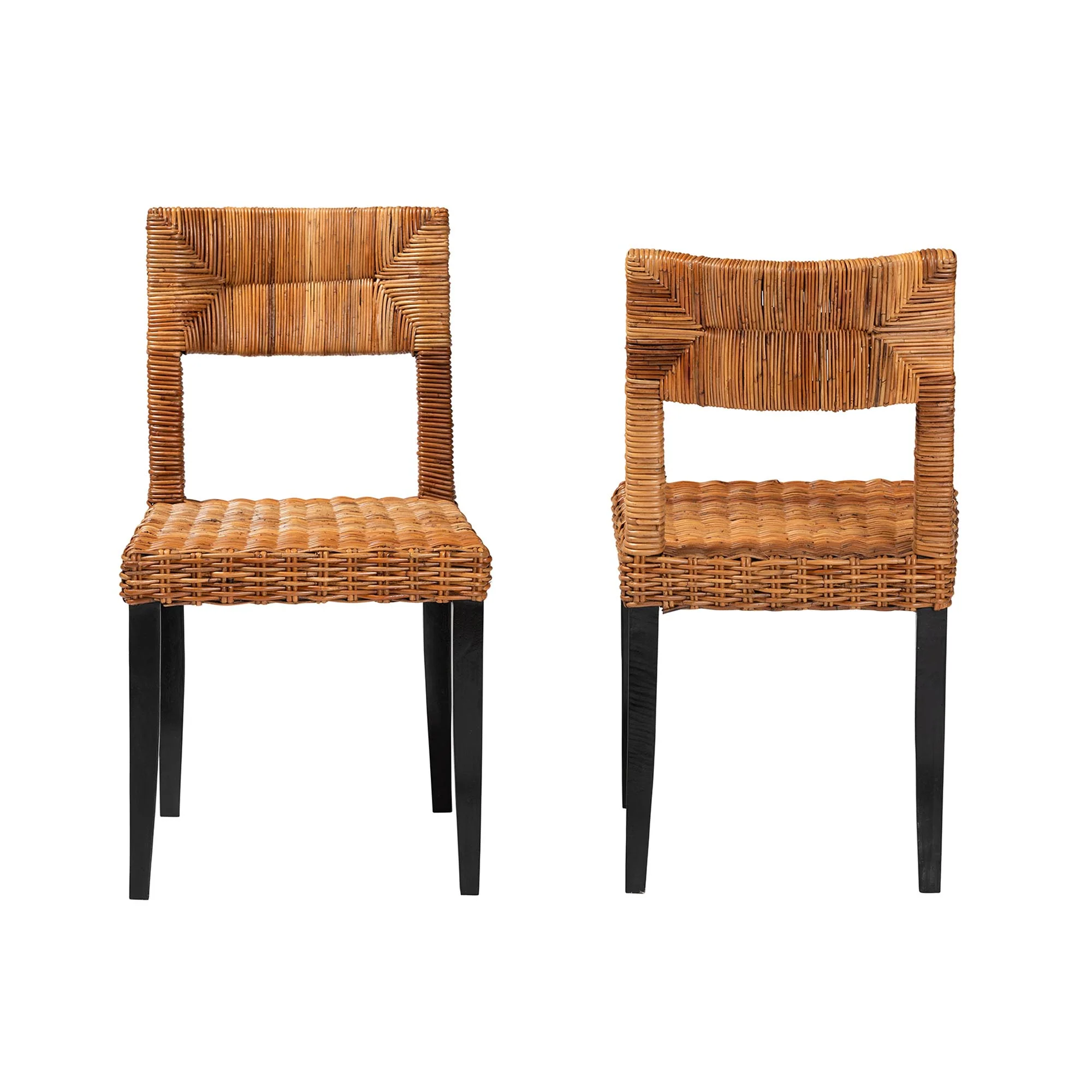 Baxton Studio bali & pari Manrico Modern Bohemian Dark Brown Finished Wood and Natural Rattan 2-Piece Dining Chair Set - Image 3
