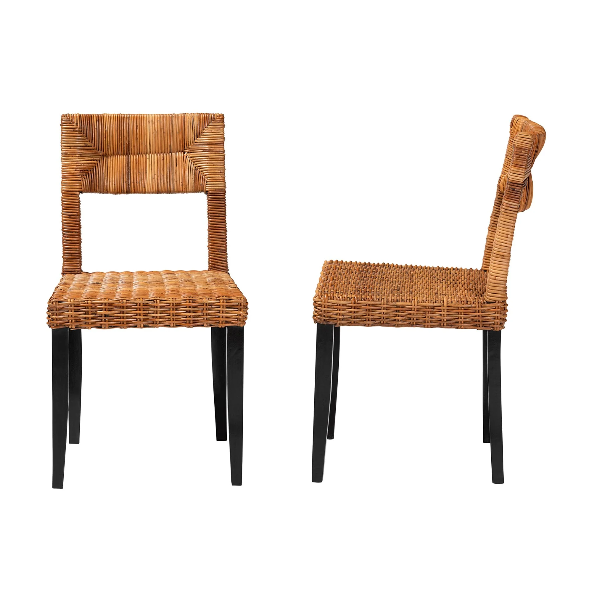 Baxton Studio bali & pari Manrico Modern Bohemian Dark Brown Finished Wood and Natural Rattan 2-Piece Dining Chair Set - Image 4