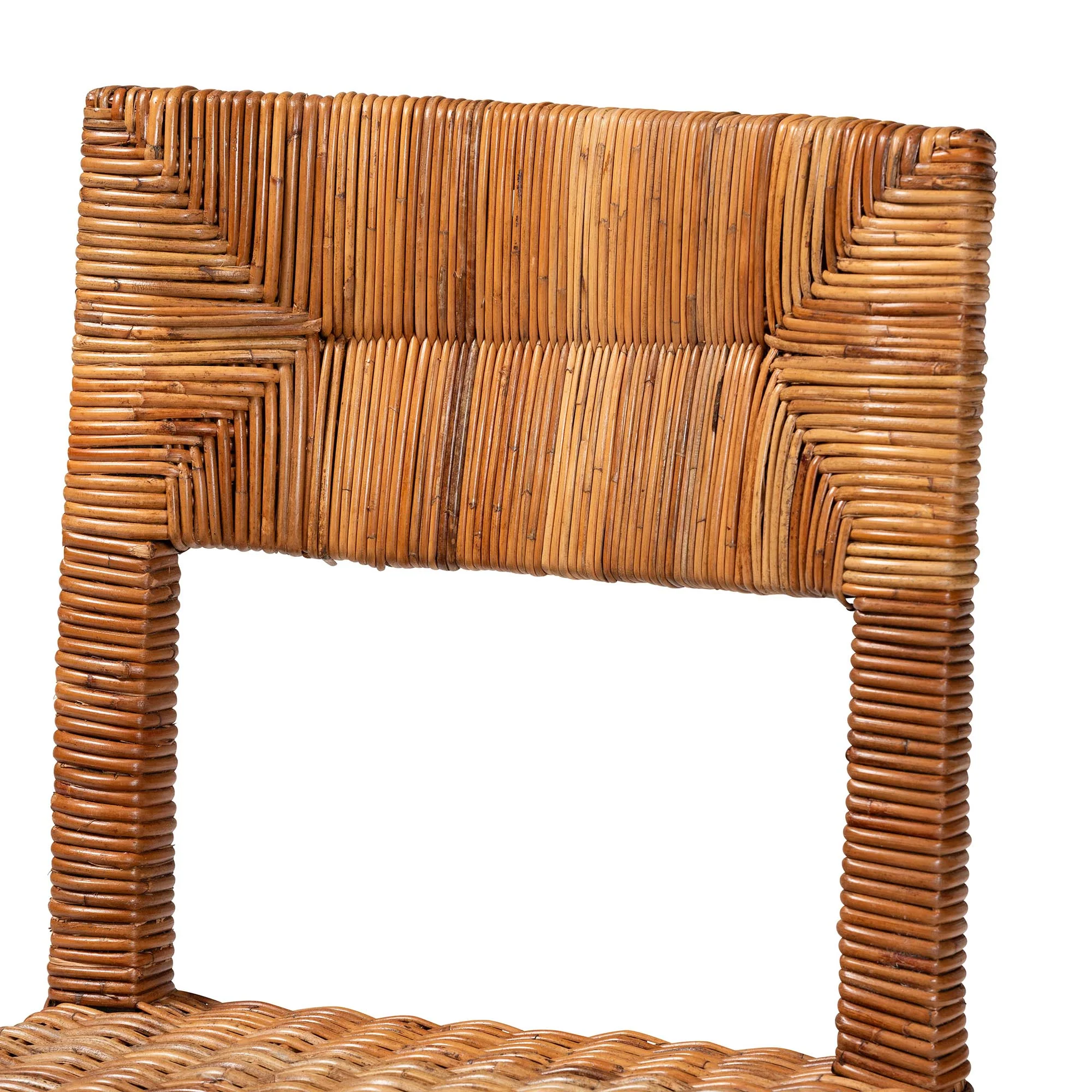 Baxton Studio bali & pari Manrico Modern Bohemian Dark Brown Finished Wood and Natural Rattan 2-Piece Dining Chair Set - Image 5